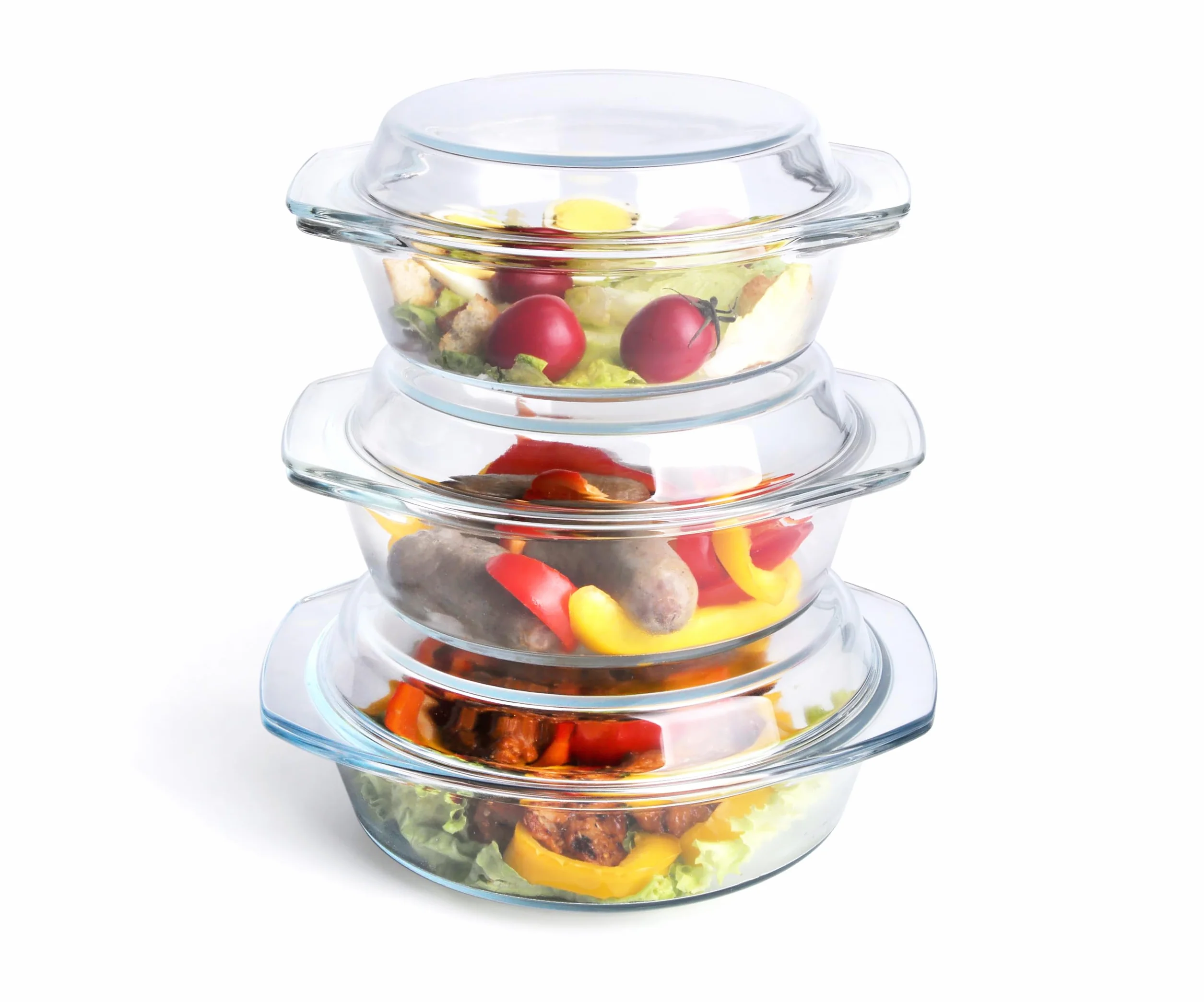 Set di 6 Pezzi Casseruola Tonda in Vetro Con Coperchio, 1L+1.5L+1.8L Temperato Teglia da Forno per Forno, Congelatore e Lavabile in Lavastoviglie