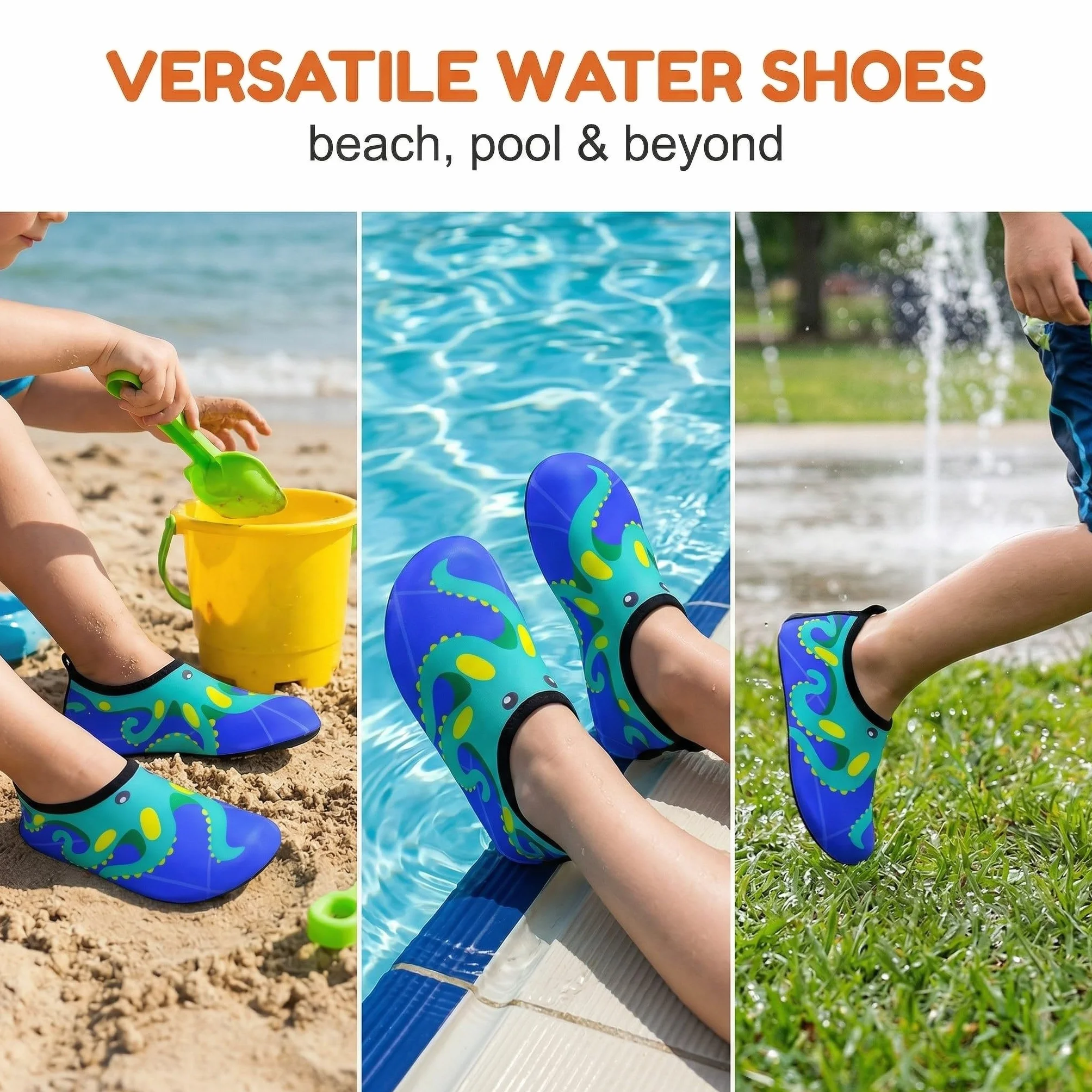 Scarpe Acquatiche Bambini Antiscivolo Asciugatura Rapida Polpo Blu Taglia 32-33