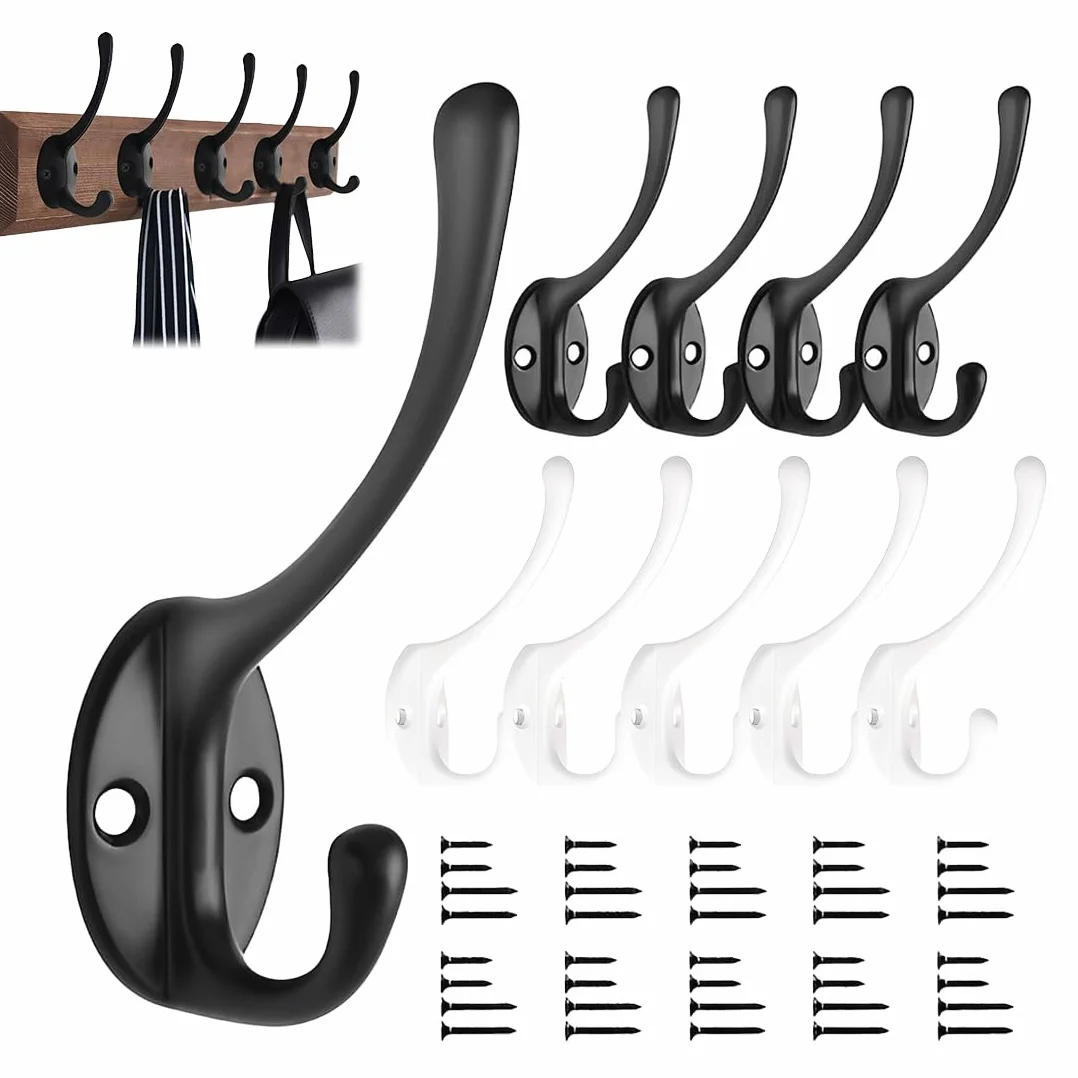 Ganci Appendiabiti da Parete Vintage in Metallo, Doppi Ganci da Muro con Viti, per Camera da Letto, Bagno, Guardaroba (Nero/Bianco)
