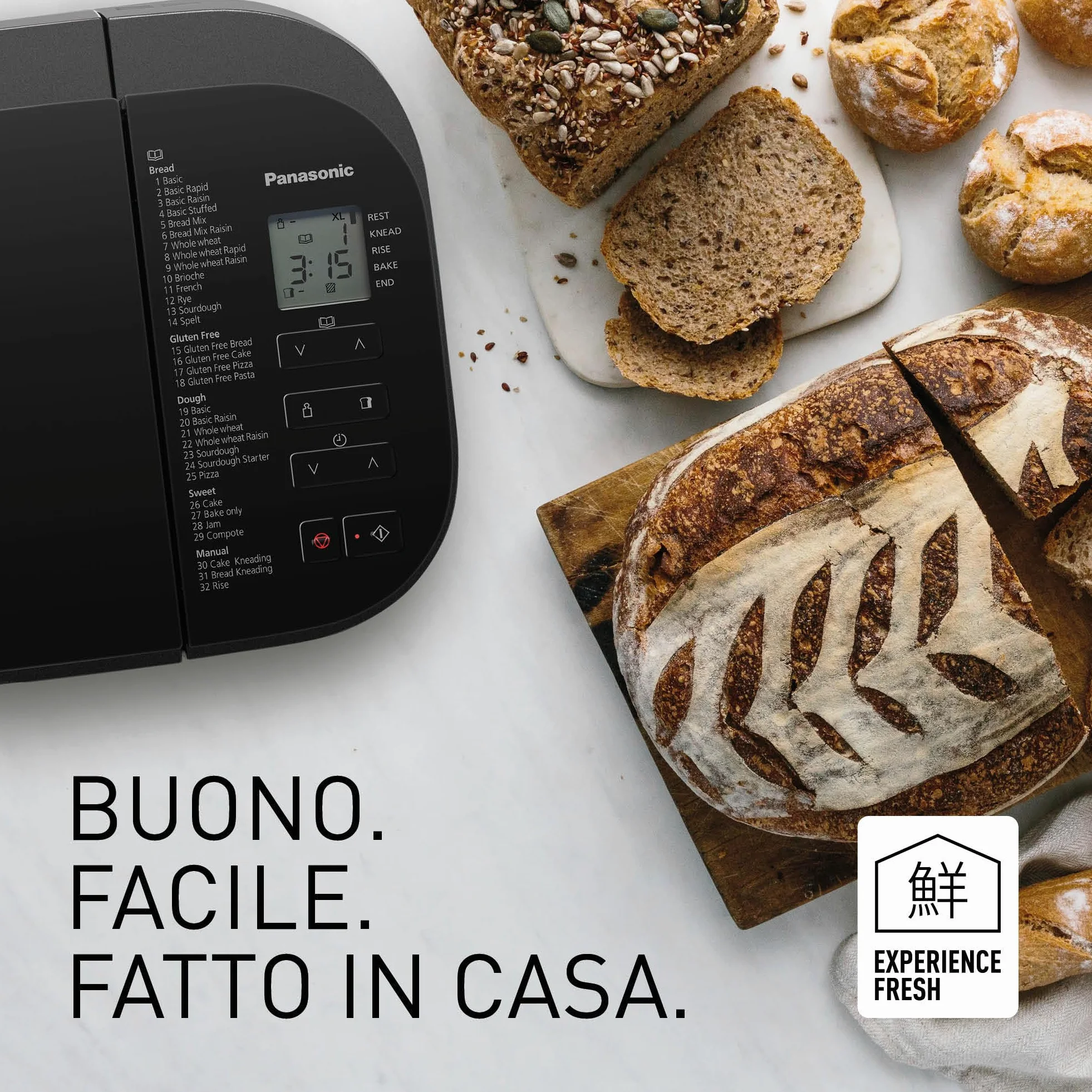 Panasonic SD-YR2540 Premium Grigio Macchina per il pane completamente automatica, design orizzontale e dispenser per lievito, 32 programmi automatici, due sensori di temperatura, tempo predefinito di
