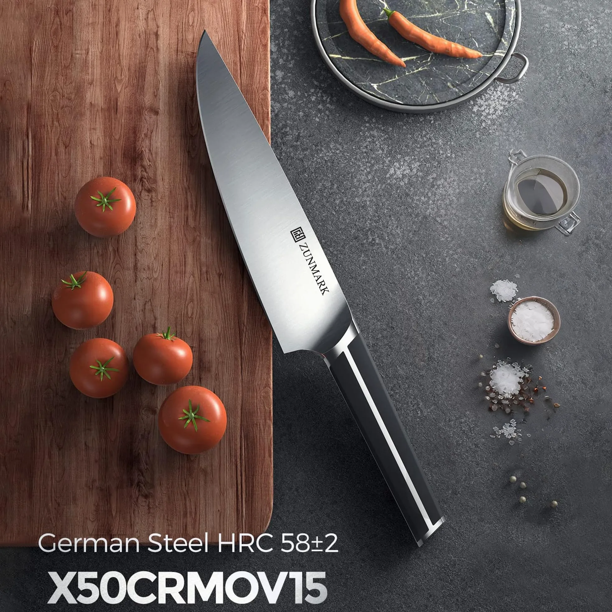 Set Coltelli da Cucina, 14 PZ con Portacoltelli, Acciaio Tedesco X50CrMoV15 Alto Carbonio, Design Salva-Spazio per Cucine Domestiche e Professionali, Nero