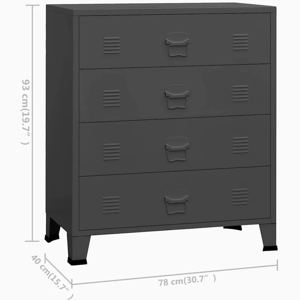 vidaXL Cassettiera Industriale Antracite 78x40x93 cm in Metallo