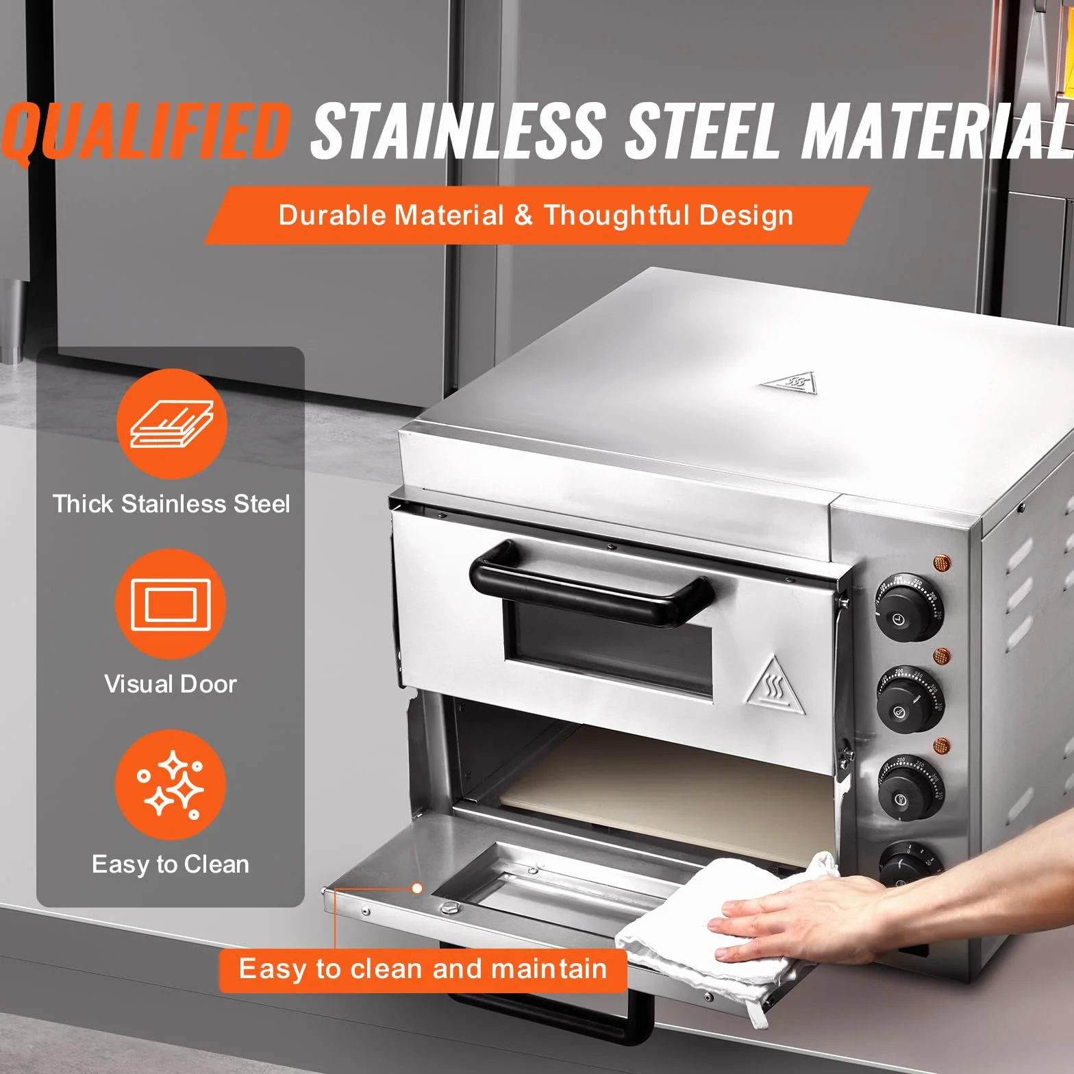 VEVOR Forno Elettrico per Pizza 14 Pollici Forno Elettrico 2 Ripiani per Pizza in Acciaio Inox con Pietra di Pizza Pizzaiolo Multiuso, Forno per Pizza per Interni Ristorante Cottura Casa Cucina