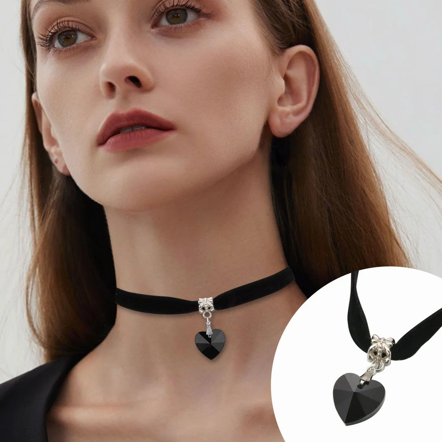 D'Amore 2 Pezzi Collana Gotica Cuore Girocollo Velluto Nero