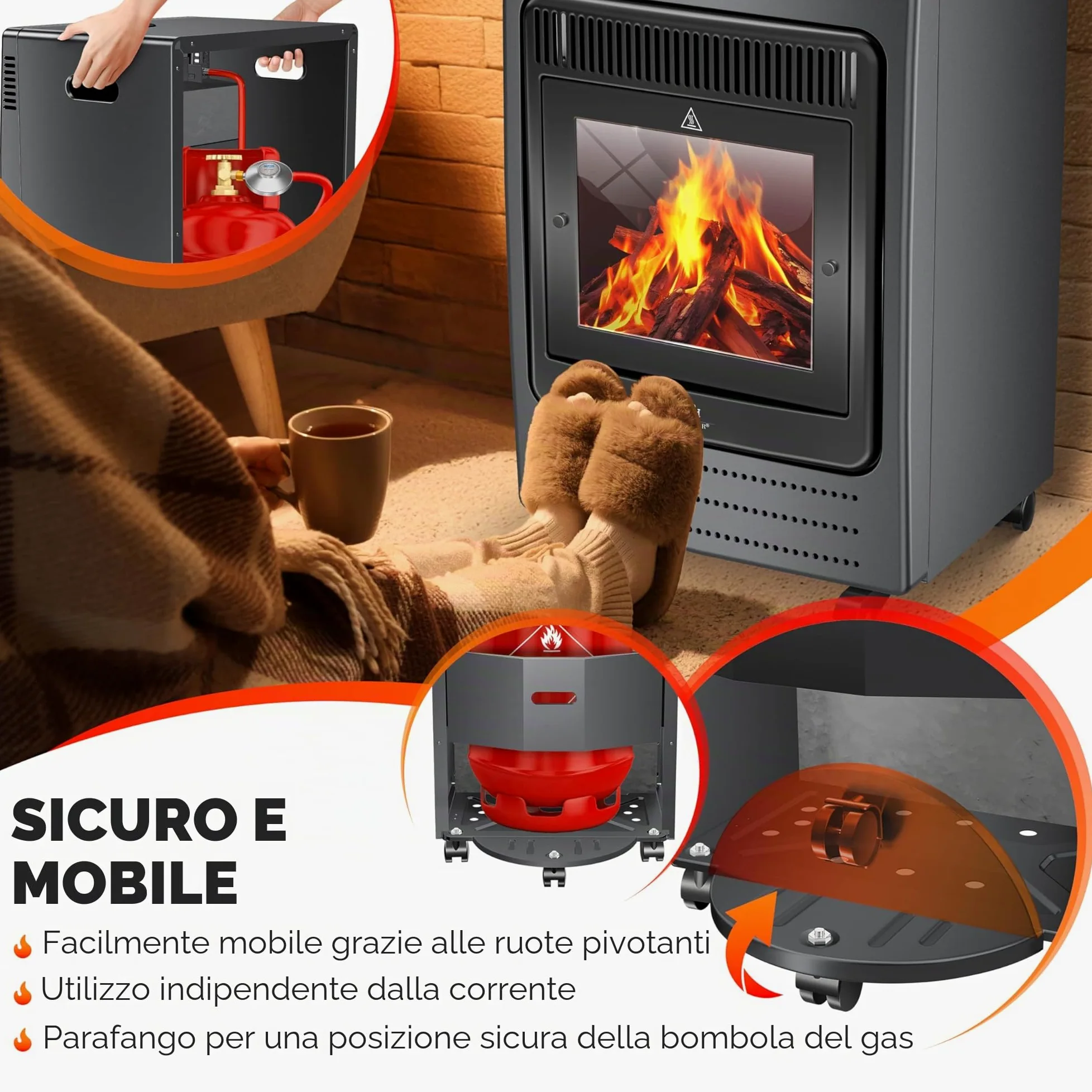 Kesser Stufa a 3,4 kW, con regolatore di pressione, tubo gas, 2 livelli di riscaldamento a infrarossi, 3400 W, riscaldamento fino a 11 kg bombole