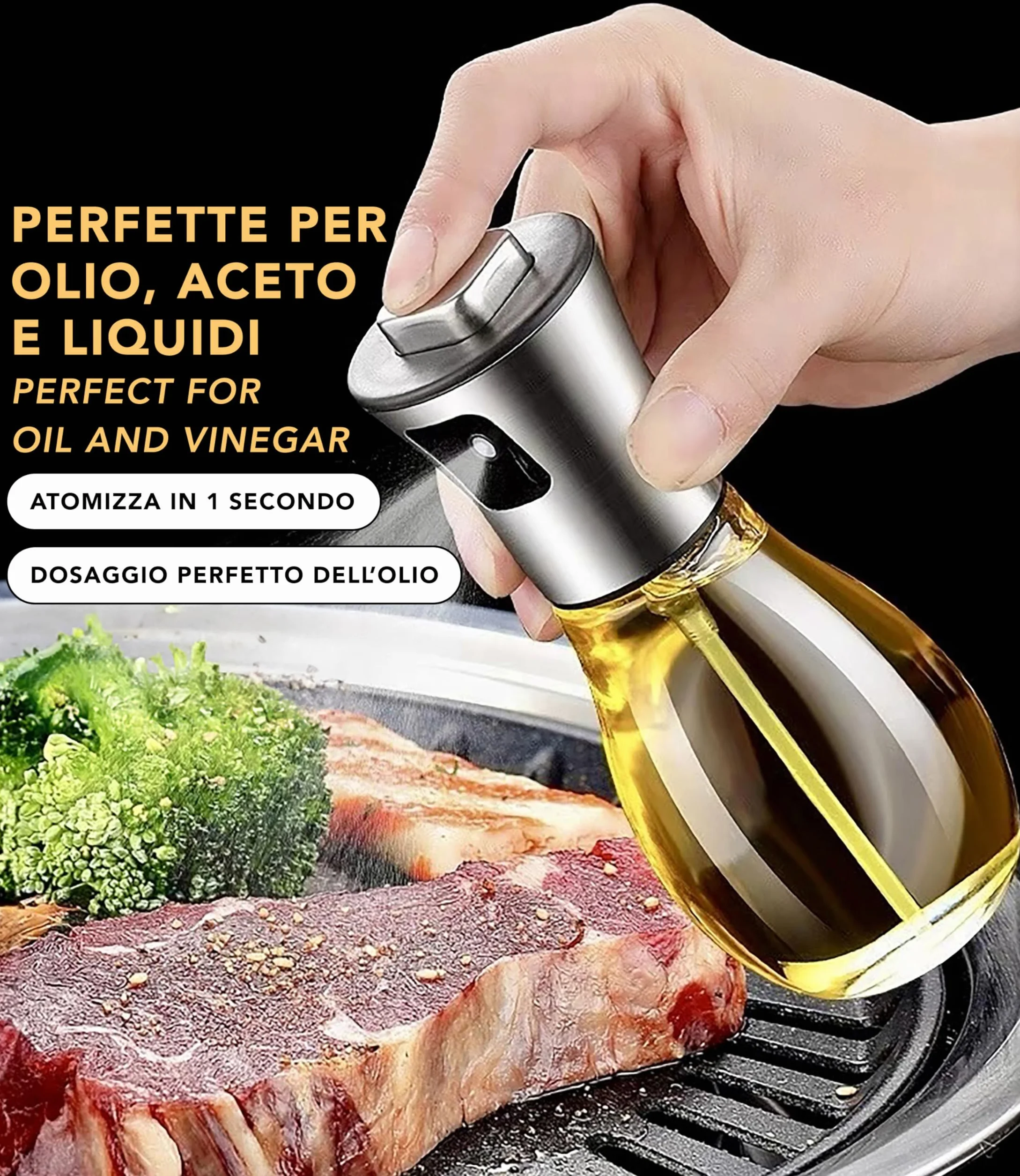 IPEA Oliera Spray in Vetro 170ml per Olio e Aceto - Nebulizzatore Dosatore per Casa Cucina