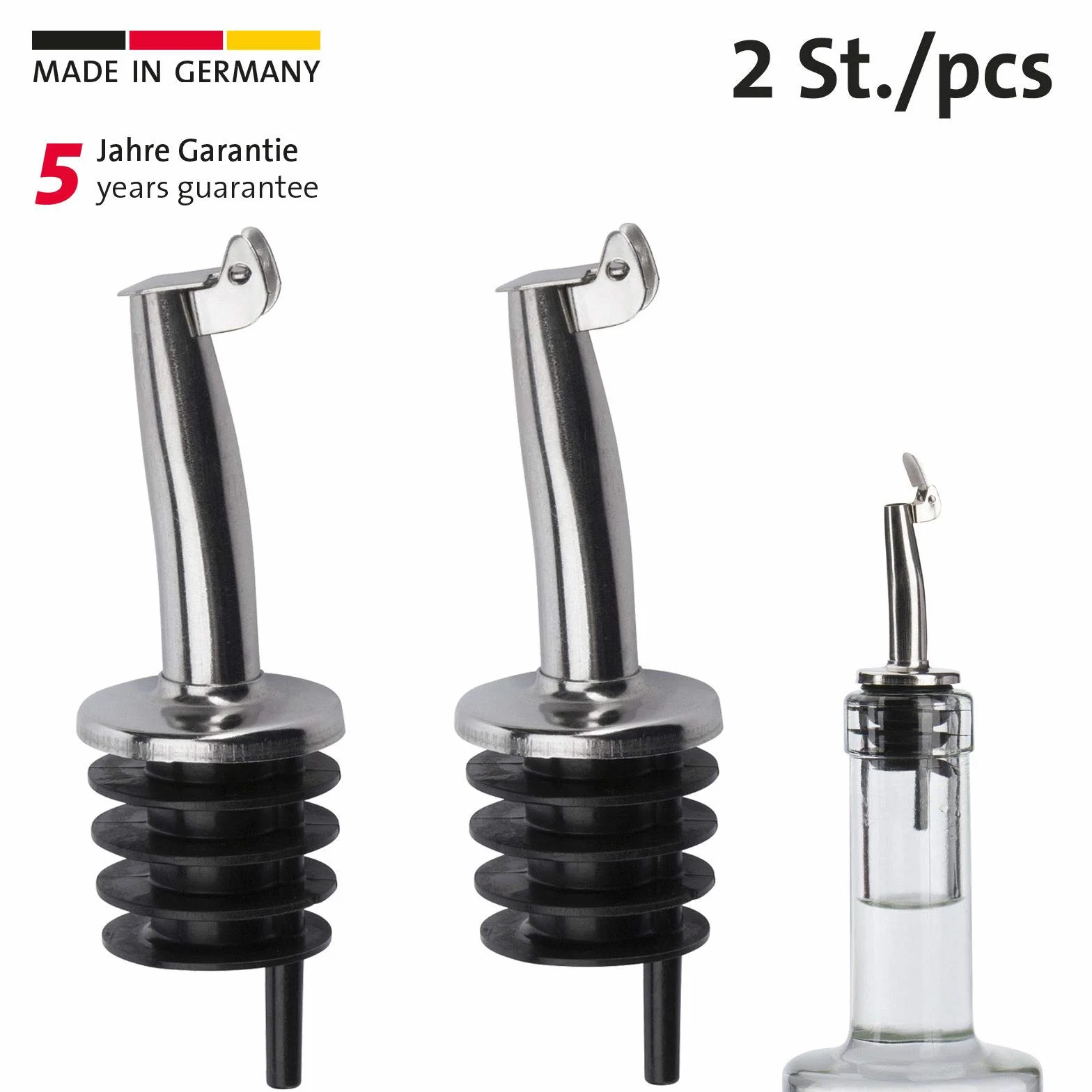 Westmark 2 Beccucci per Bottiglie di Liquori, Olio e Aceto, Acciaio Inossidabile, Argento