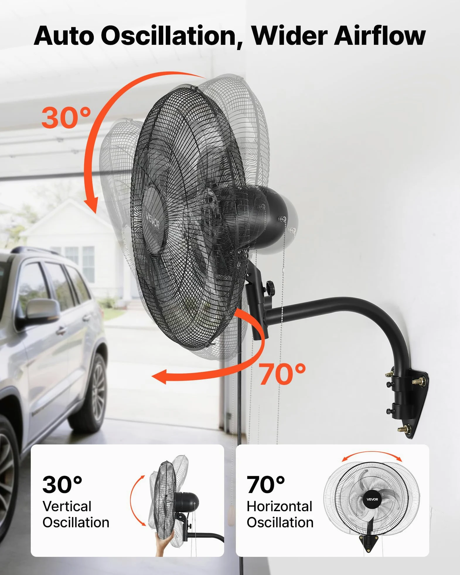 VEVOR Ventilatore da Parete Industriale, 457 mm, Ventilatore Oscillante a Muro, 3 Velocità, Flusso d'Aria Potente, Angolo Regolabile, Adatto per Officine, Garage, Palestre e Ambienti Commerciali