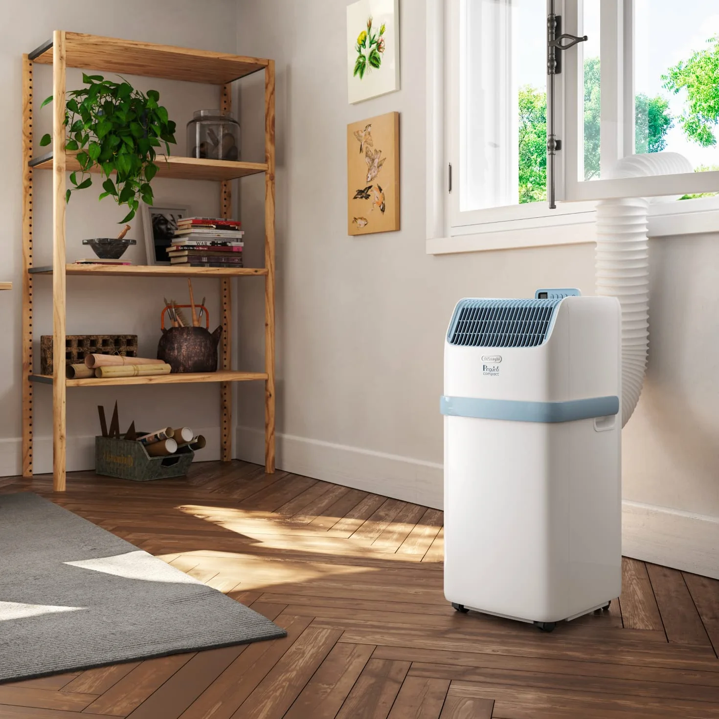 De'Longhi Pinguino Compact ES72 YOUNG, Condizionatore Portatile Silenzioso 8.300 BTU/h, 2.1 kW, 60m3, Gas R290, Funzione Deumidificatore, Timer 24 ore, Classe Energetica A, Bianco