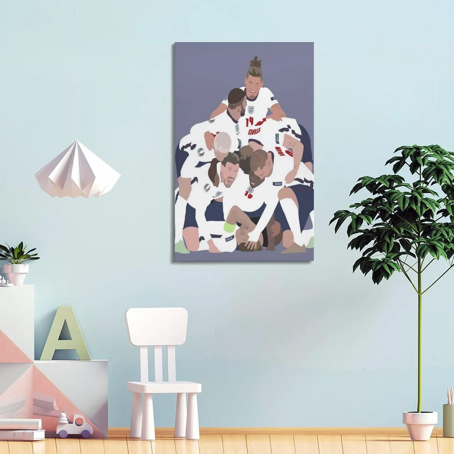 DLJGDS Poster da parete su tela con motivo sportivo a cartoni animati, motivo: giocatori della squadra inglese che festeggiano la festa della squadra inglese, poster decorativo moderno per la camera