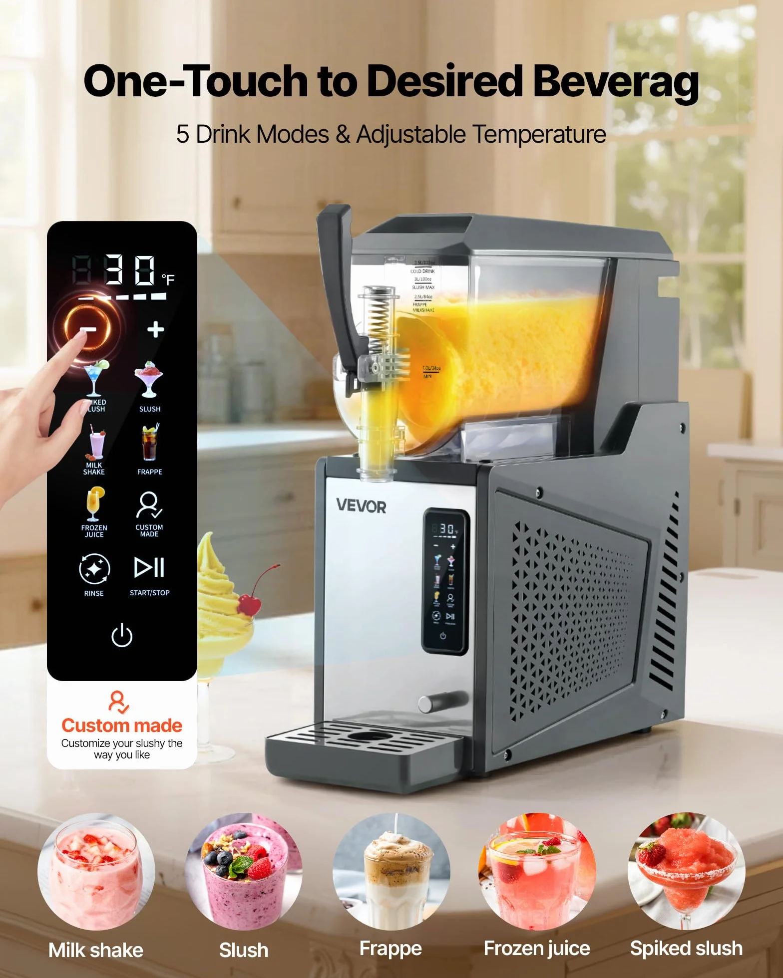VEVOR Macchina per Granite 4 L 350 W Serbatoio Singolo per Bevande Ghiacciate, Succo Freddo, Cocktail