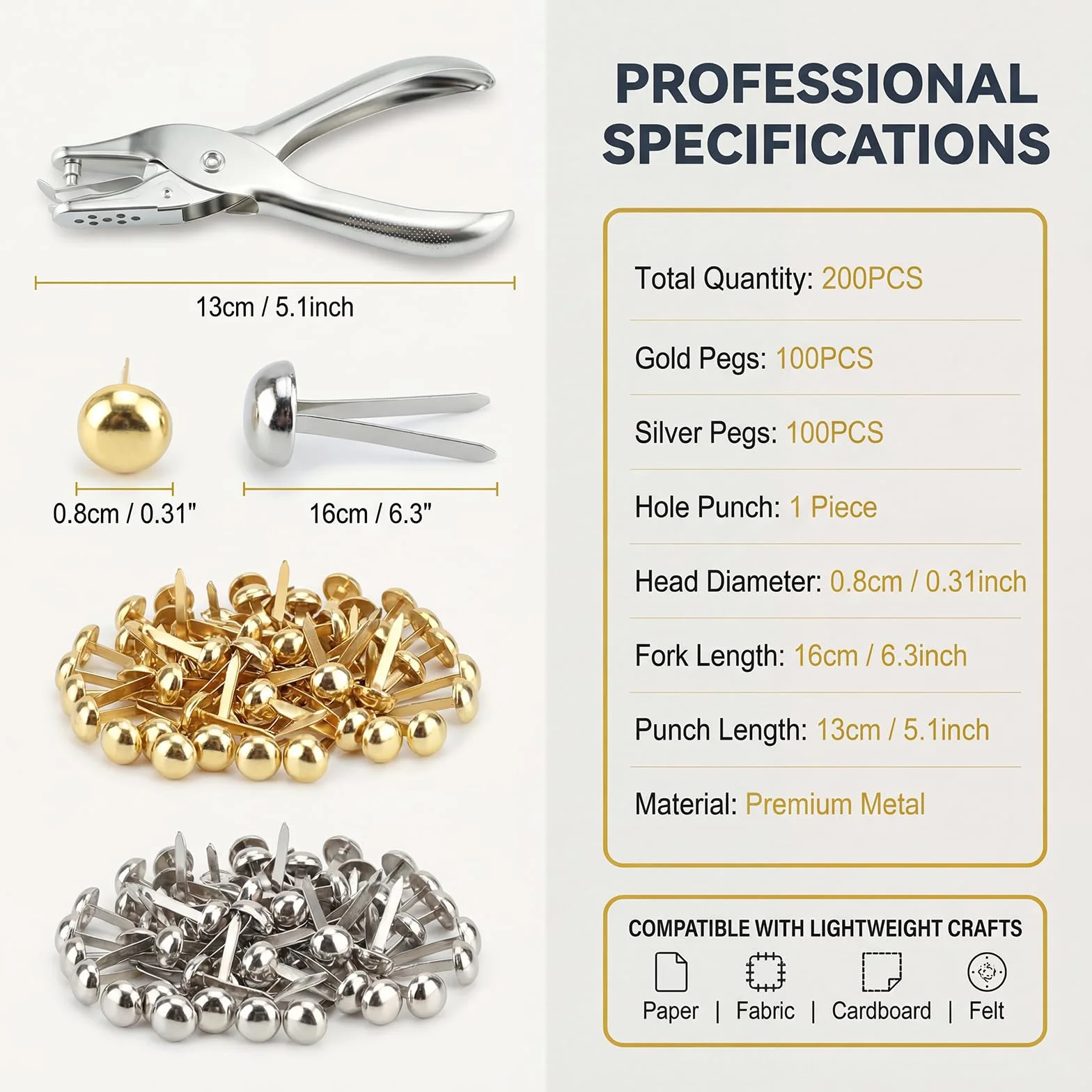 200 spille assortite, mini fermacampioni in metallo per lavori artigianali, testa rotonda in ottone oro/argento, per scrapbooking, carta, fai da te, arti e mestieri, timbratura di cartoline