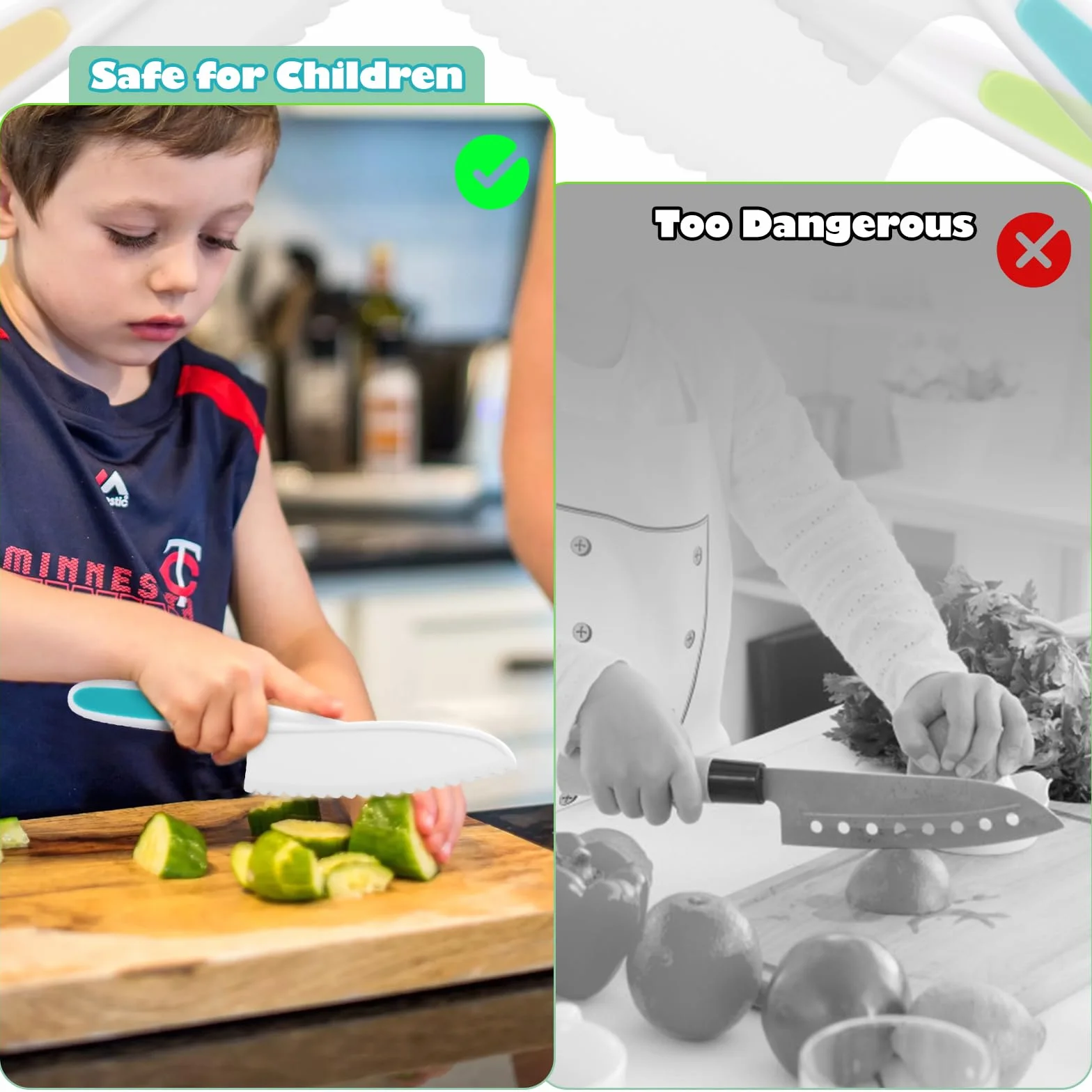 4 Pezzi Coltelli per Bambini, Coltelli Bambini per Tagliare da 3 Anni, Set Coltelli Bambini per Tagliare e Cucinare Frutta o Verdura, Set Regalo per Bambini