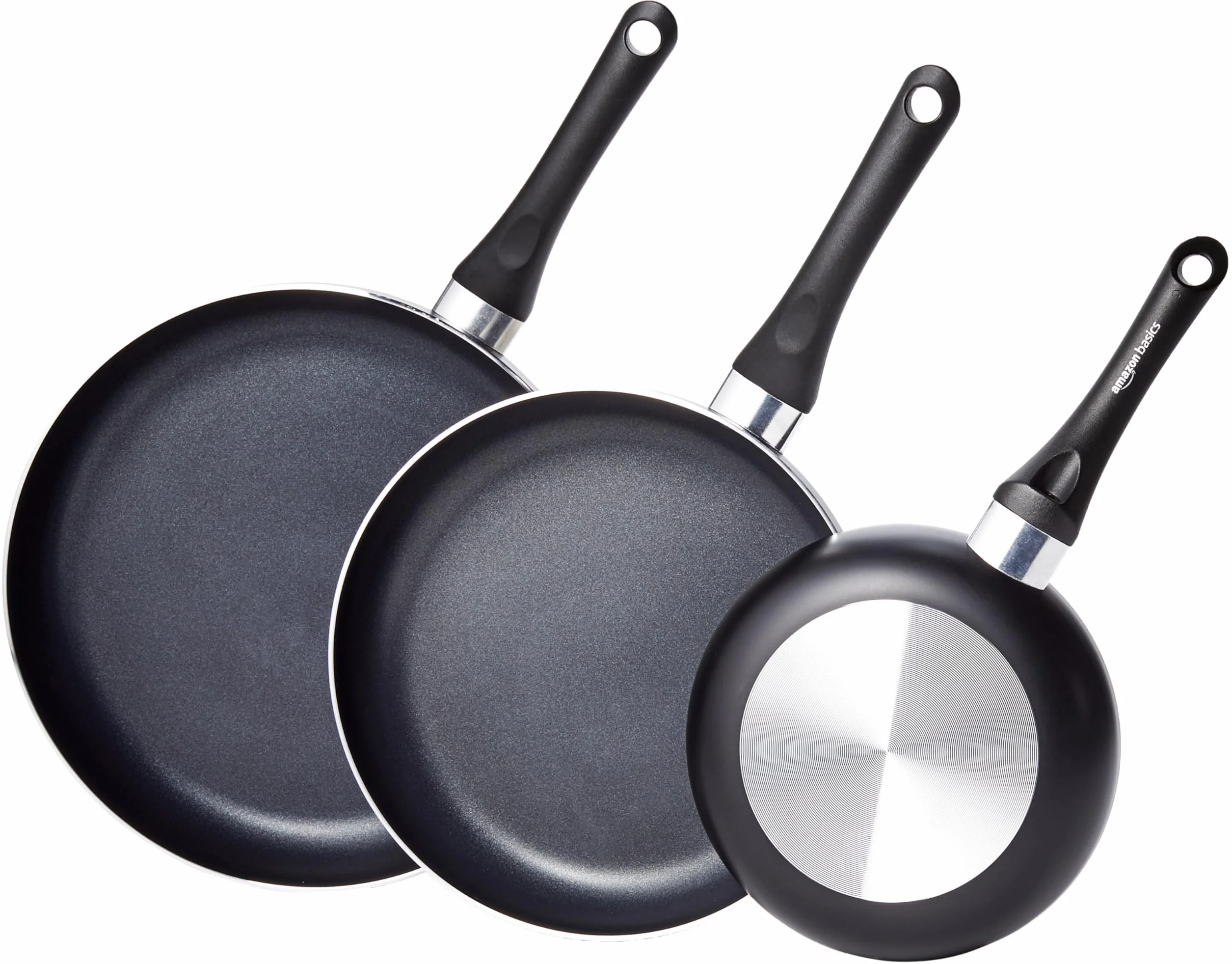 Amazon Basics 3 unità padelle antiaderenti 20 cm 25 cm 30 cm Nero
