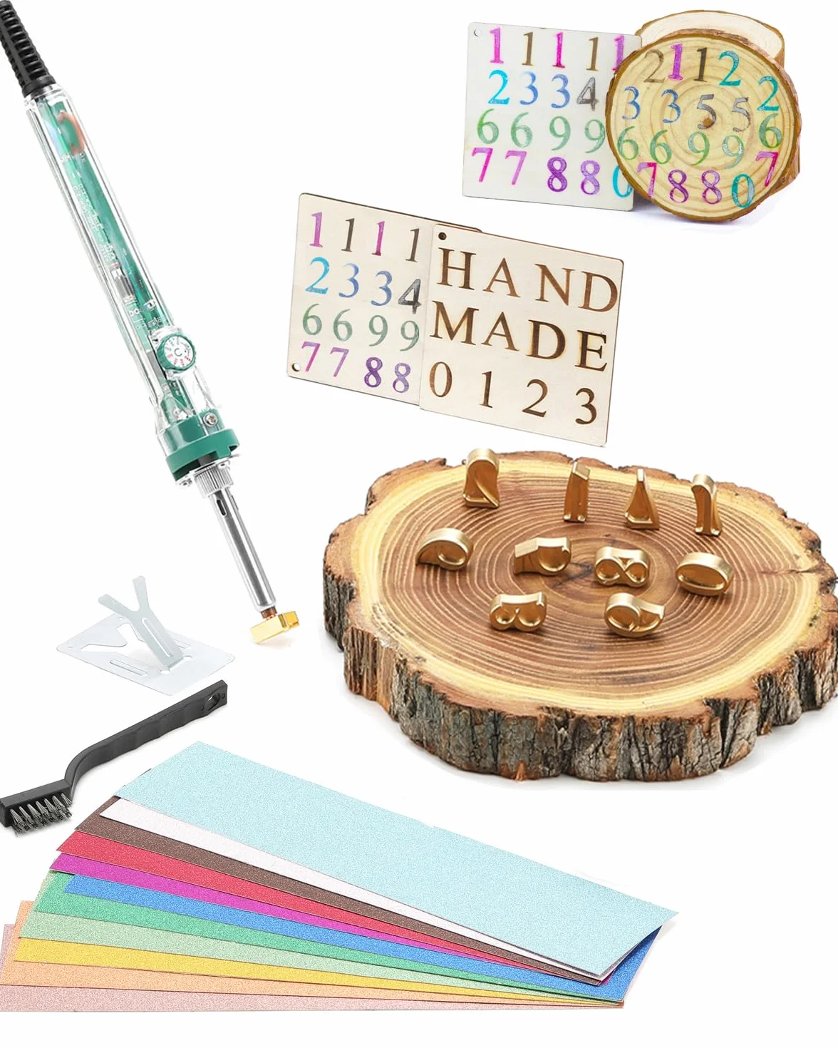 Kit di lettere per bruciare il legno, 26 pezzi, timbri in ferro per legno, pelle, cappelli, barbecue, pane, con ferro elettrico da 80 W (1,2 cm, 10 numeri colorati)