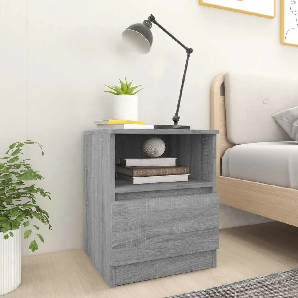 Comodini 2 Pezzi Sonoma Grigio 40x40x50cm Legno Ingegneria | Con cassetto e vano, portaoggetti multiuso, fissaggio a parete incluso, manuale di montaggio