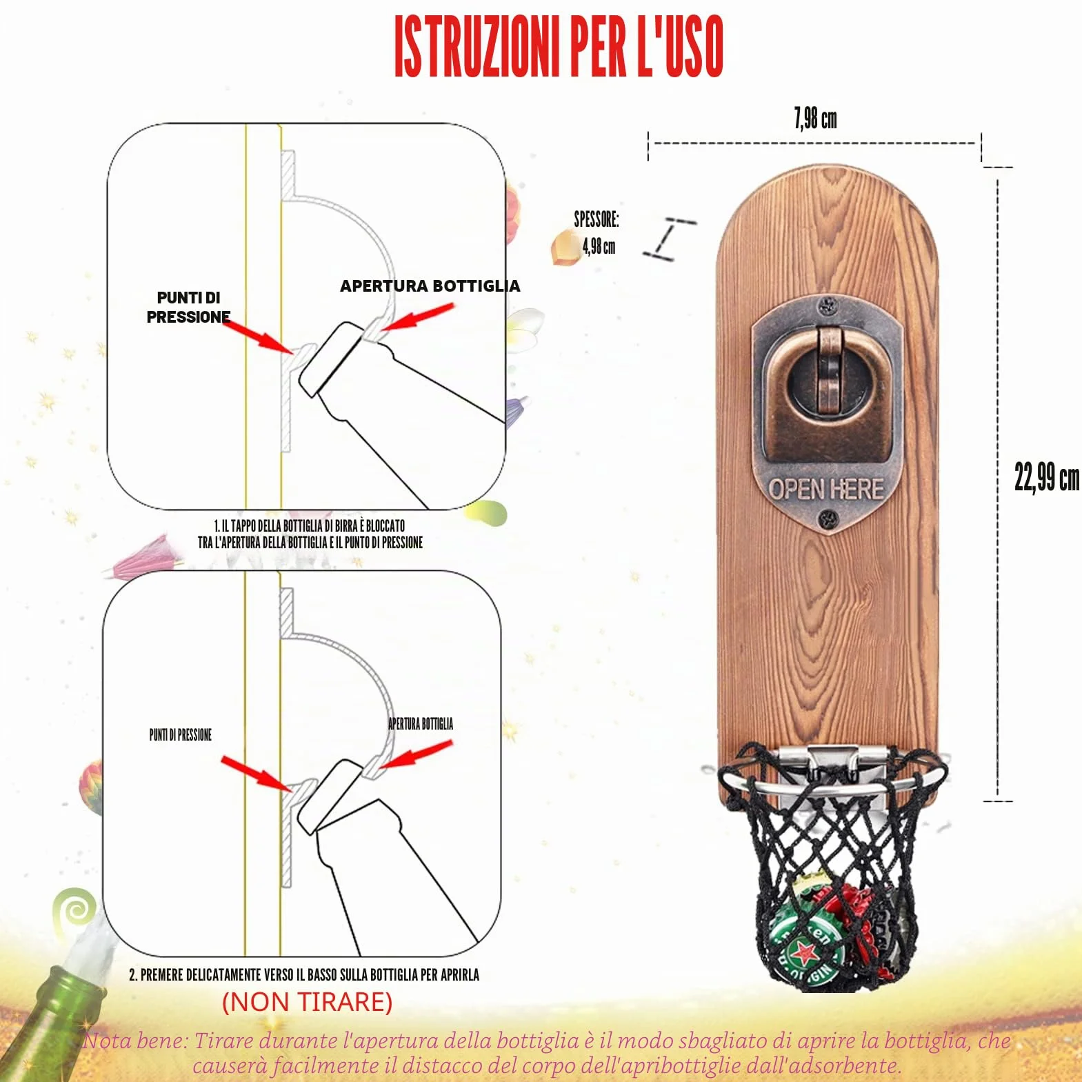 Apribottiglie Magnetico da Legno per Birra, Accessori Bar Esterno, Idee Regalo Uomo