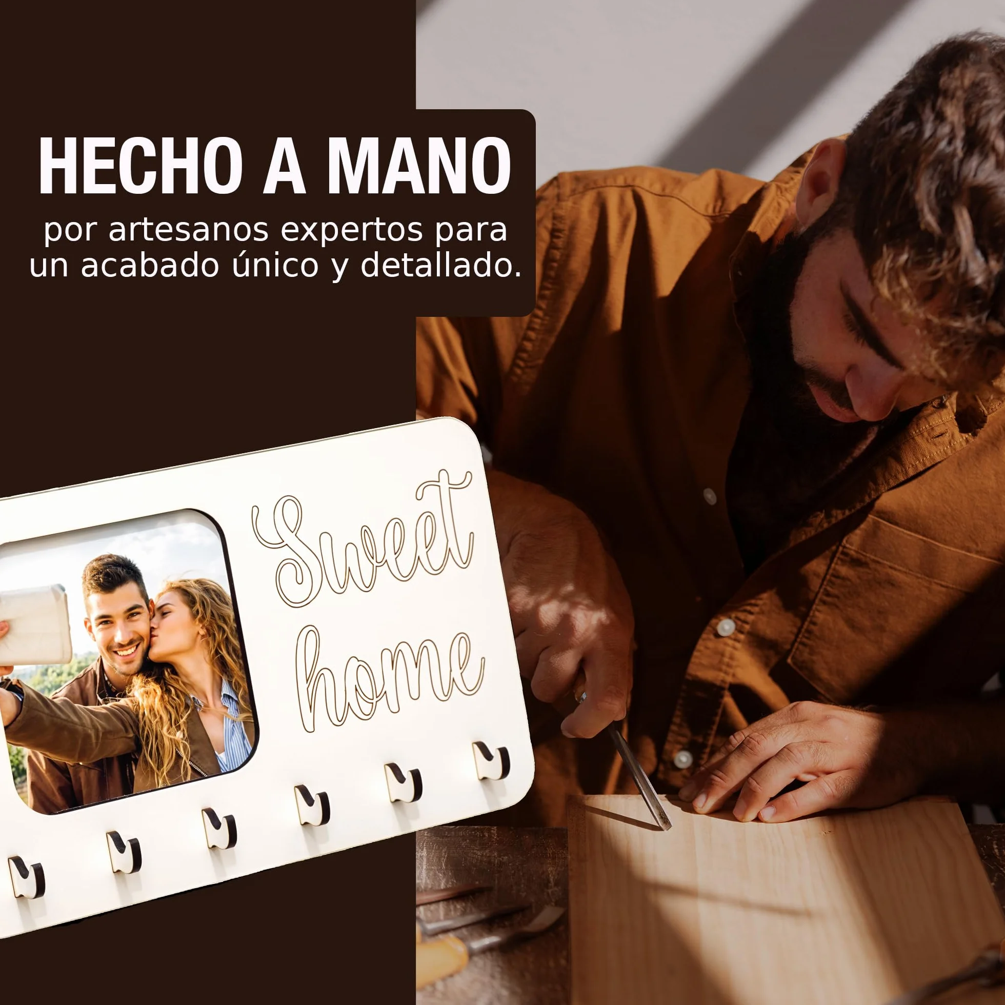 Portachiavi da Parete in Legno Moderno 6 Ganci MARCO BLANCO