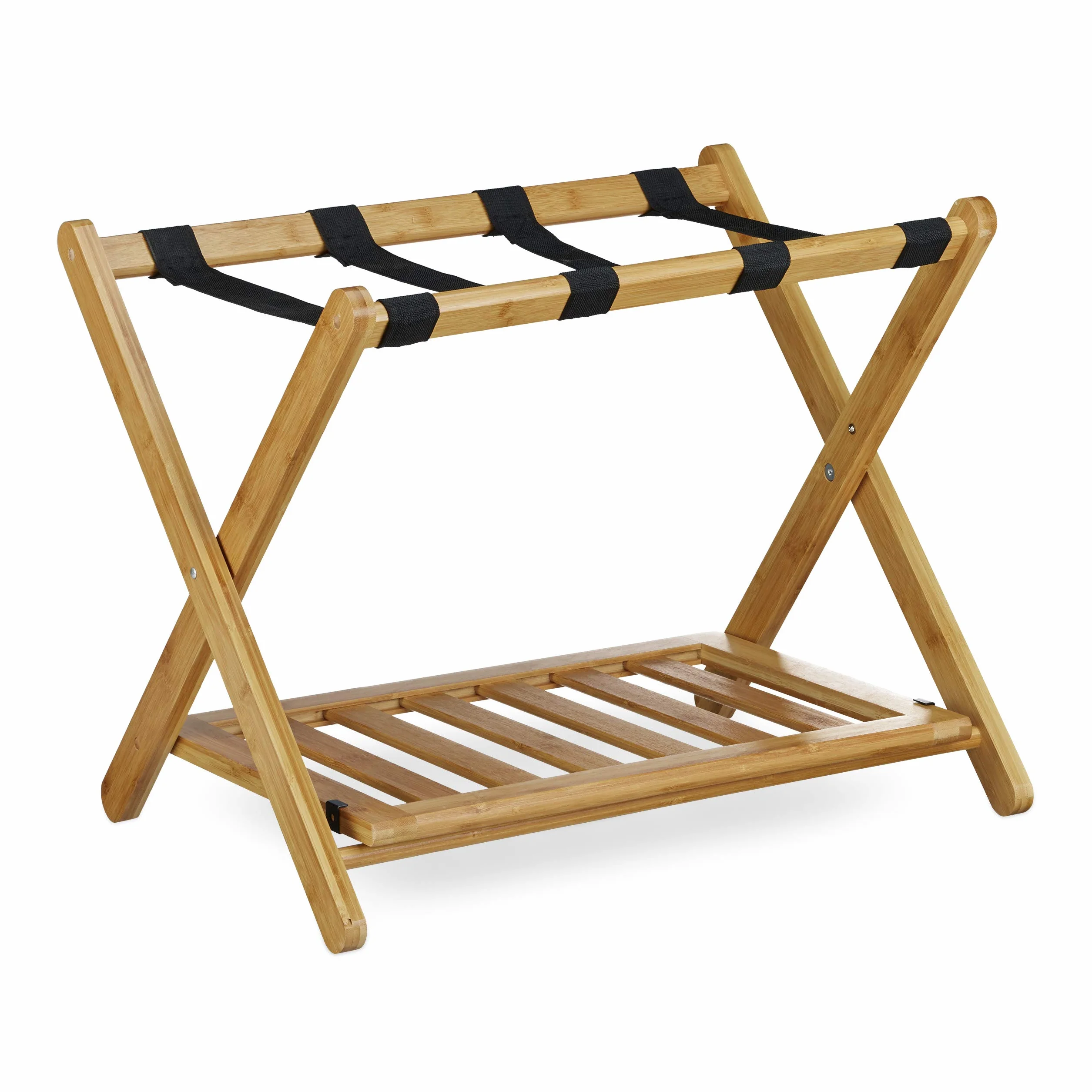 Relaxdays Portavaligie in Bambù Pieghevole 2 Ripiani 53 x 68 x 47 cm Naturale