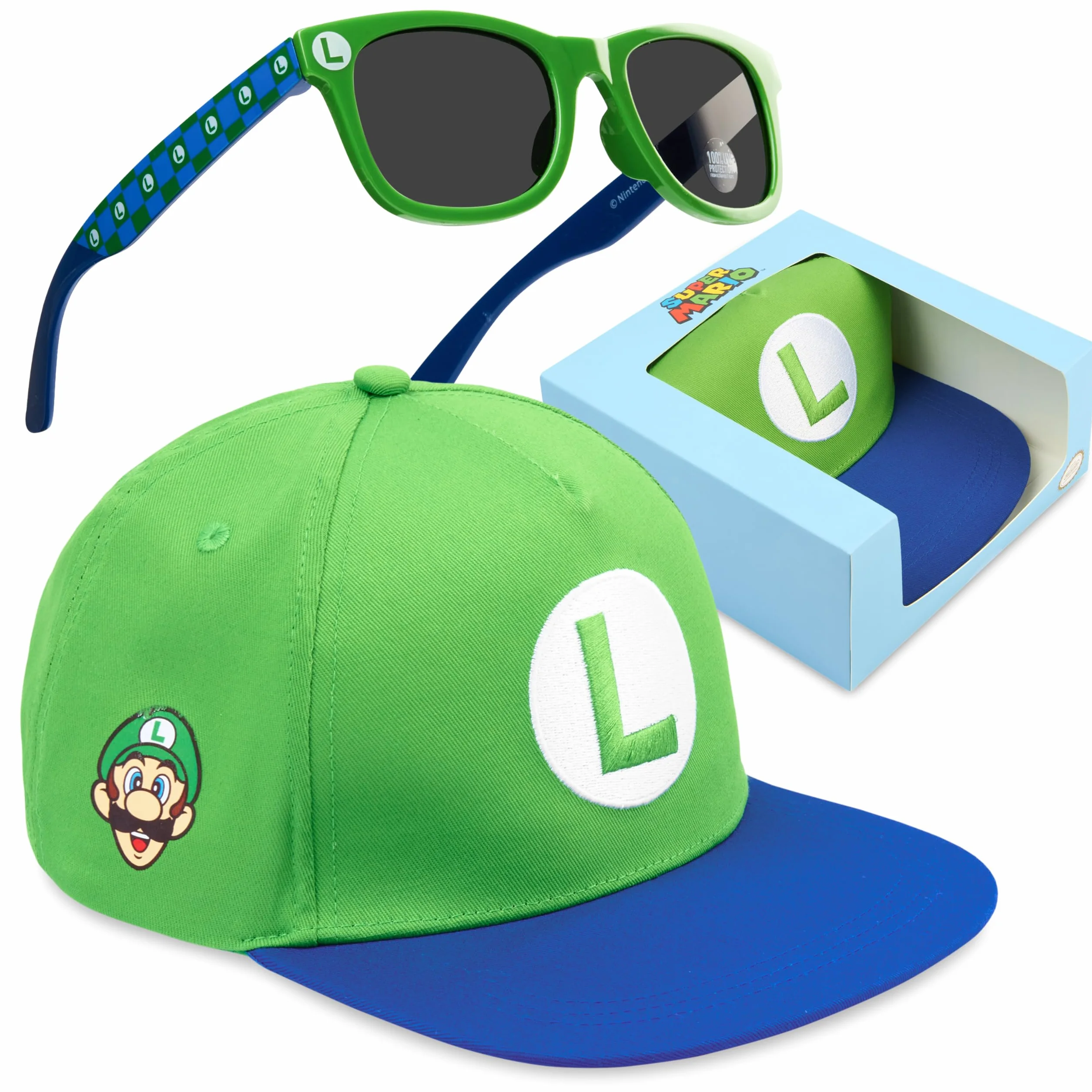 Cappello Baseball Occhiali da Sole Bambino Set Minecraft Fortnite Super Mario Spongebob Protezione UV