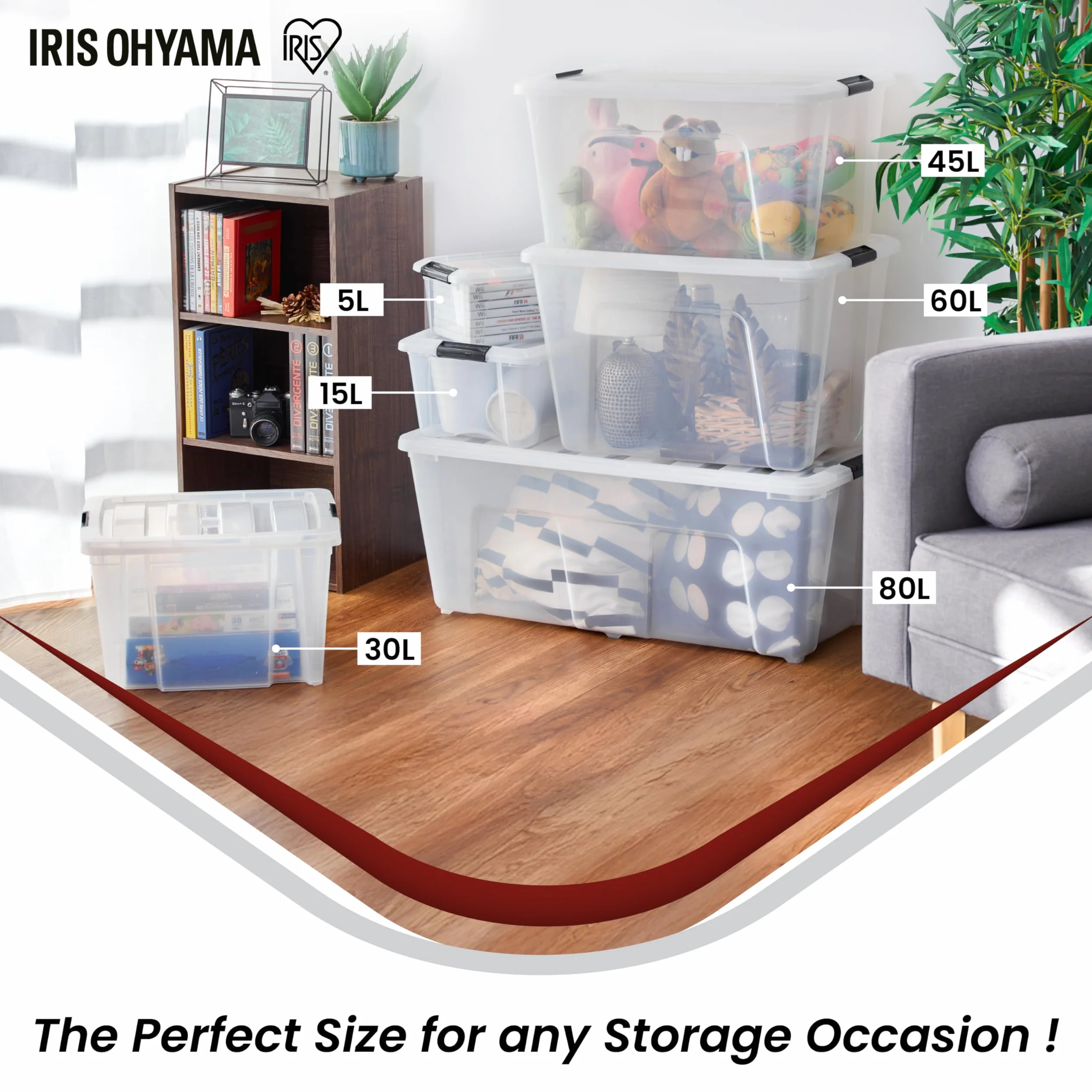 Iris Ohyama Contenitore in Plastica 30 Litri Set da 3 Trasparente Impilabile HB-30