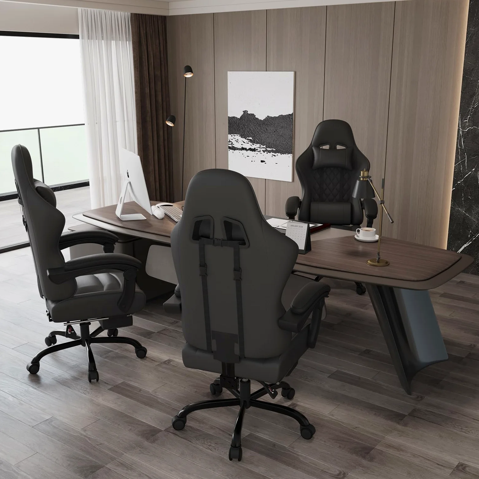 JUMMICO Sedia da Gaming Massaggiante con Poggiapiedi Telescopico, Sedia Gamer con Cuscino Lombare & Poggiatesta, Ergonomica Sedia da Ufficio Schienale Regolabile, Portata 150 kg (Nero)