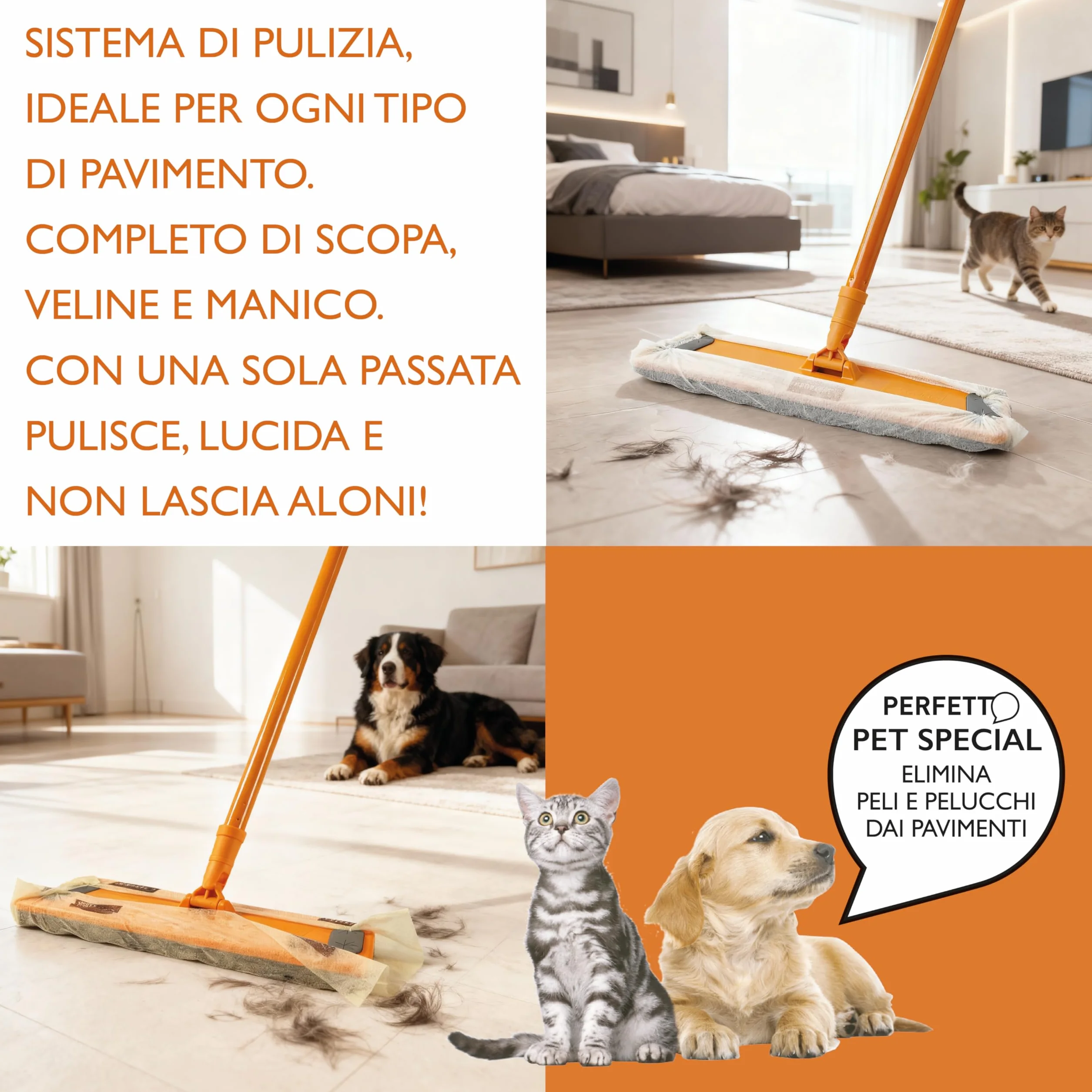 Perfetto Il Pulipolvere Scopa Pavimenti 130 cm 40 cm 3 Pezzi con Busta 20 Retine Imbevute Oli Minerali Biodegradabili