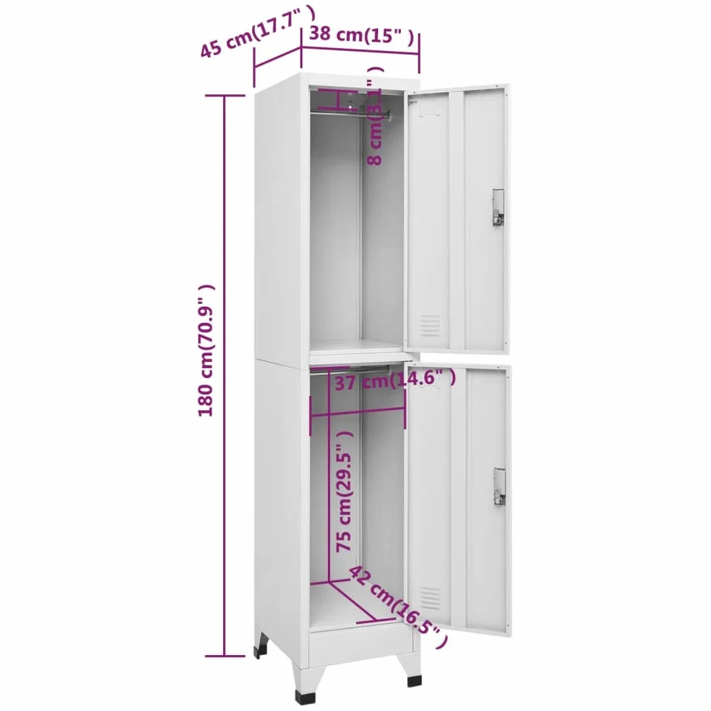 vidaXL Armadietto a 2 Scomparti 38x45x180 cm Mobiletto per Armadio Spogliatoio