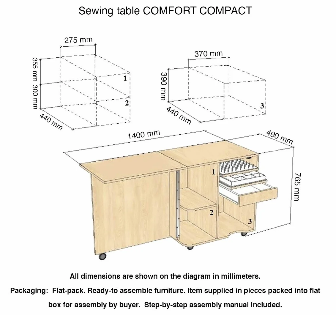 Comfort COMPACT | Mobiletto per Macchina da Cucire | Armadi da Сucito | (Oak Kendal Cognac)