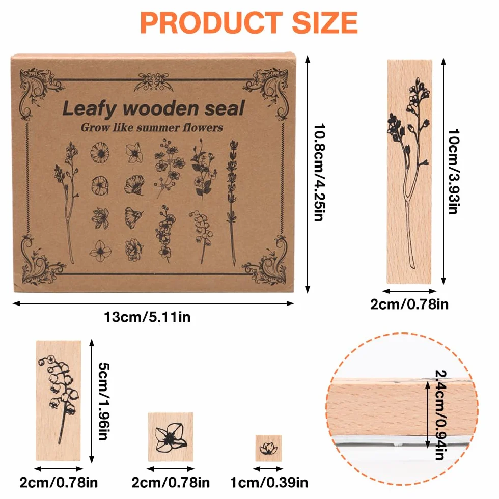22 Pezzi Timbri in Legno per Scrapbooking - Fiori e Foglie in Gomma - per Disegni, Lettere, Cartoline, Album