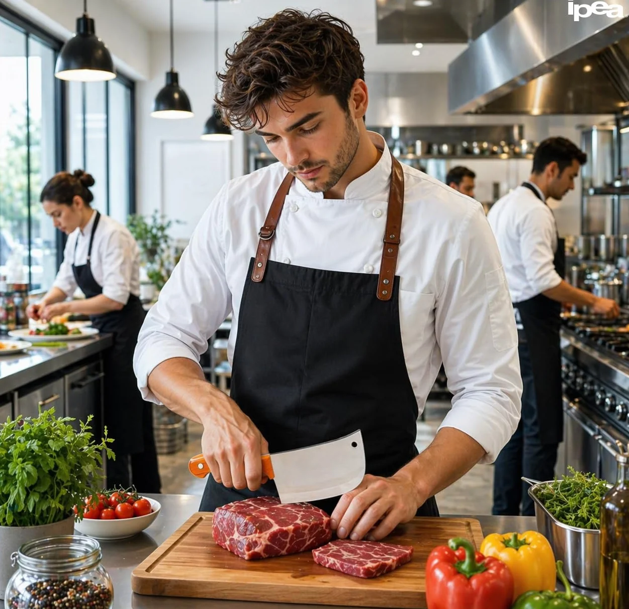 IPEA Mannaia da Cucina 29 cm - Coltello da Chef Professionale con Lama Affilata in Acciaio Inox per Tagliare Carne ed Alimenti - Impugnatura Ergonomica in Legno per Cuoco o Macellaio