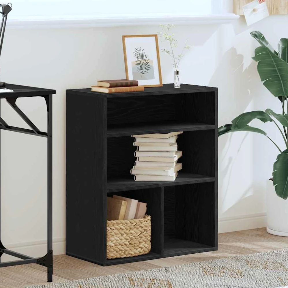 Libreria nera in legno 60 x 30 x 71,5 cm, autoportante, salvaspazio, come divisorio per libri, raccoglitori, decorazione in soggiorno o ufficio