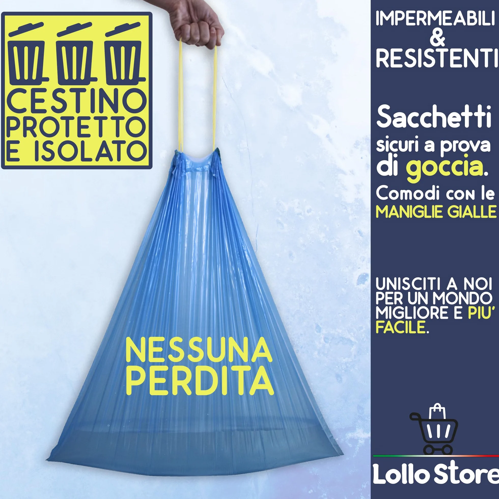 60 Sacchetti Spazzatura 55x65 cm Blu, Profumo Talco, 40 Litri Antiodore con Maniglie Tira e Chiudi, Buste Spazzatura per Raccolta Differenziata, Sacchi Spazzatura in Alta Densità in Polietilene