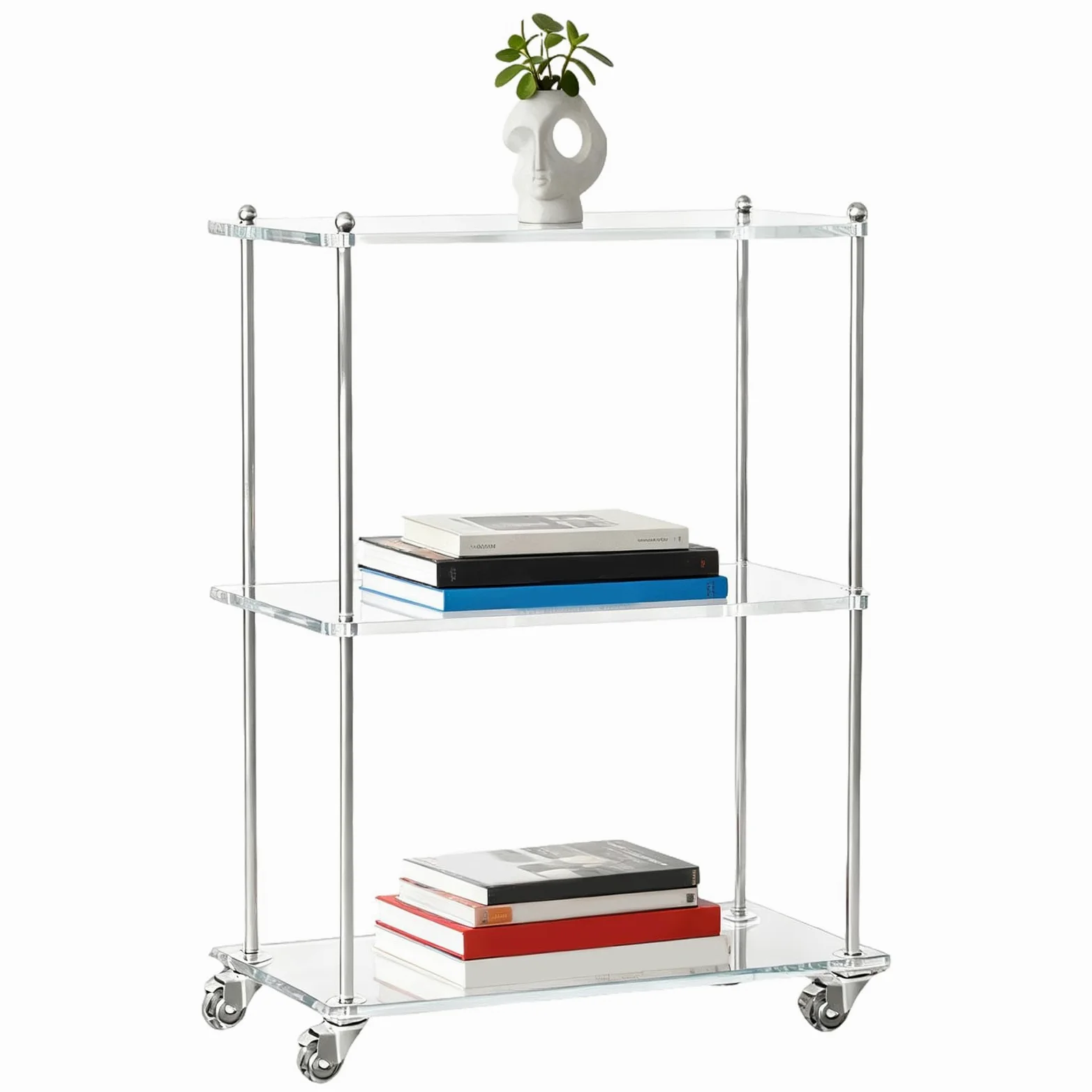Carrello bar in acrilico a 3 livelli - Portavivande trasparente con ripiani robusti, elegante soluzione per riporre bevande, cucina o bagno, ruote lisce con resistente, casa, appartamento o uff