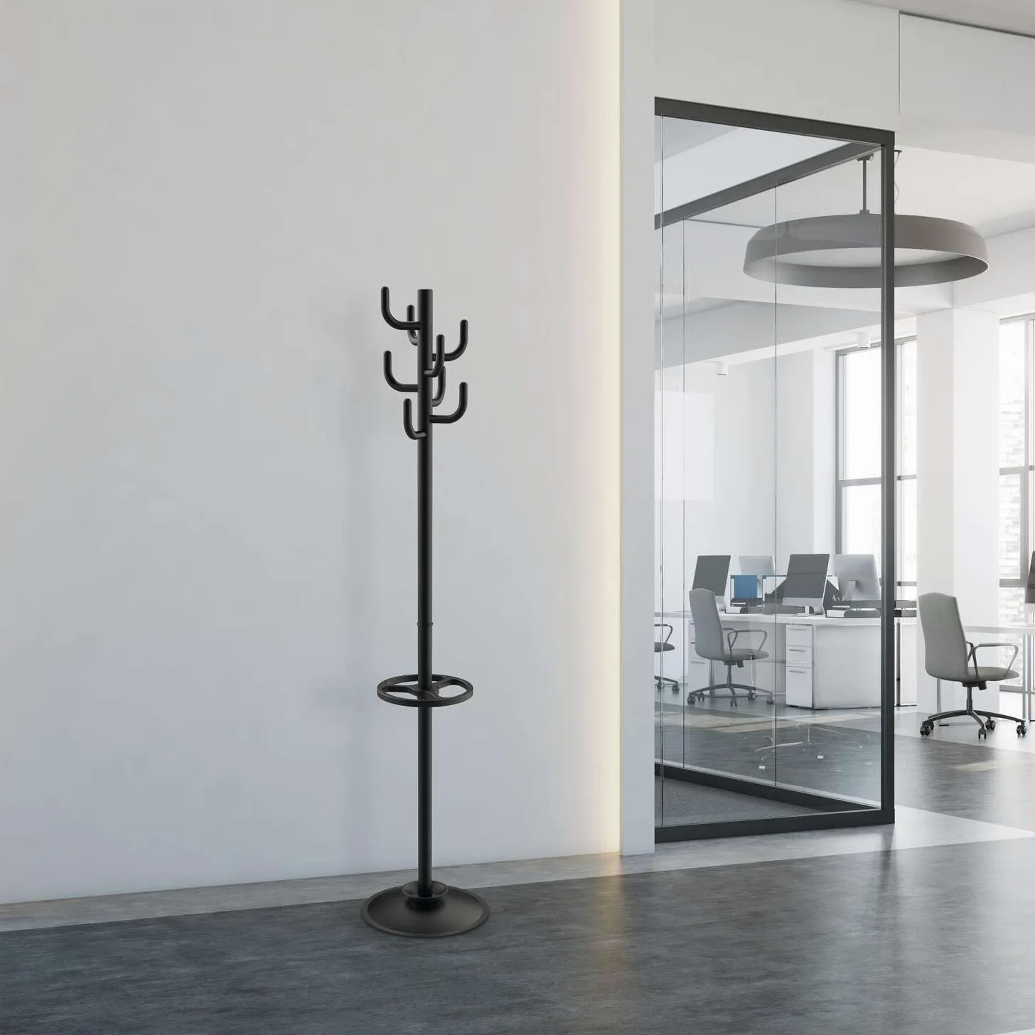 Maul Appendiabiti MAULpolaris, 36,5 x 36,5 x 177 cm, con porta ombrelli e 8 ganci, appendiabiti da corridoio per ufficio, reception, robusto appendiabiti in acciaio, nero