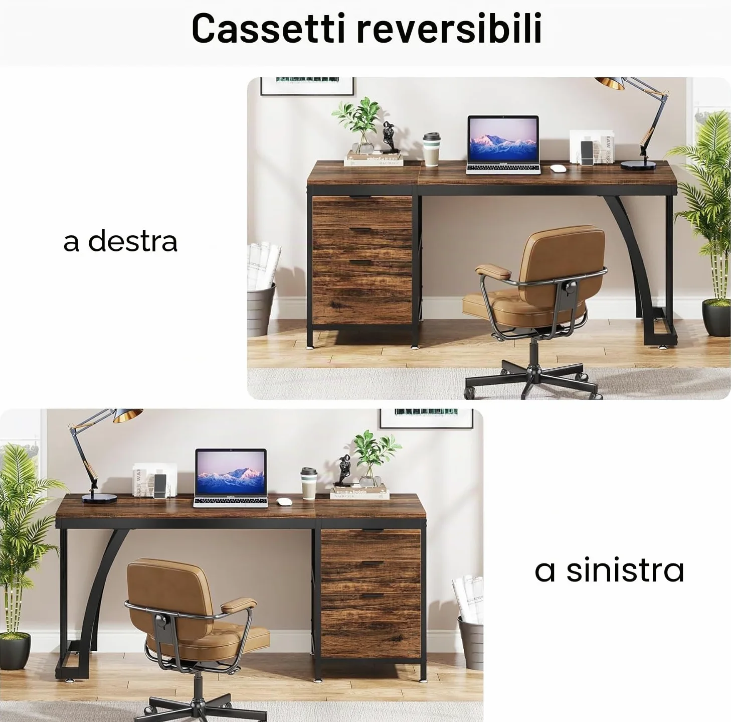 Lailang 150cm Scrivania Computer con 3 Cassetti, Scrittoio Vintage, Scrivania da Studio, Mobili Ufficio Moderni, Scrivania Gaming Marrone, Scrivania Lunga, 150 x 50 x 75 cm, Marrone Rustico