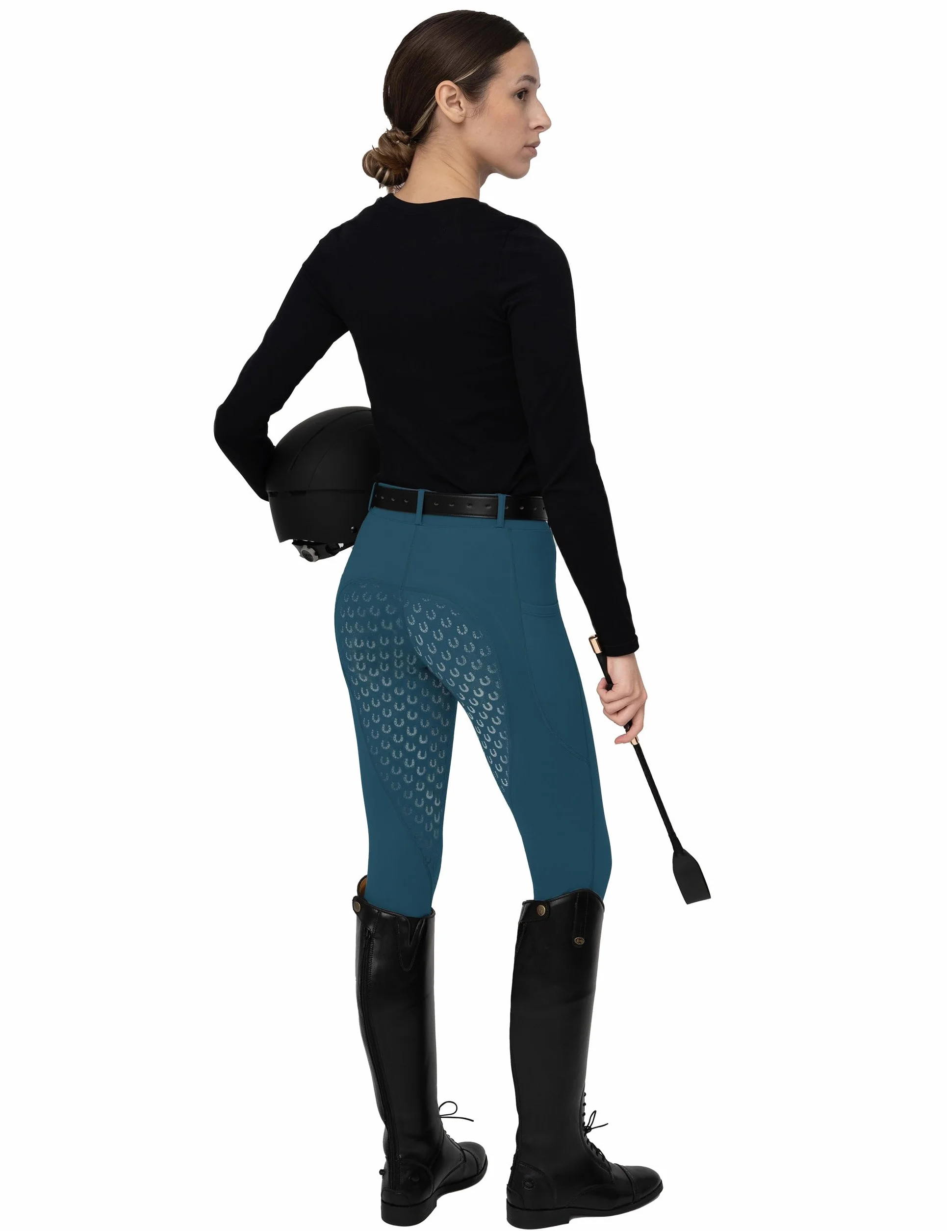 Leggings da Equitazione da Donna in Silicone con Tasca per Cellulare e Passanti per Cintura