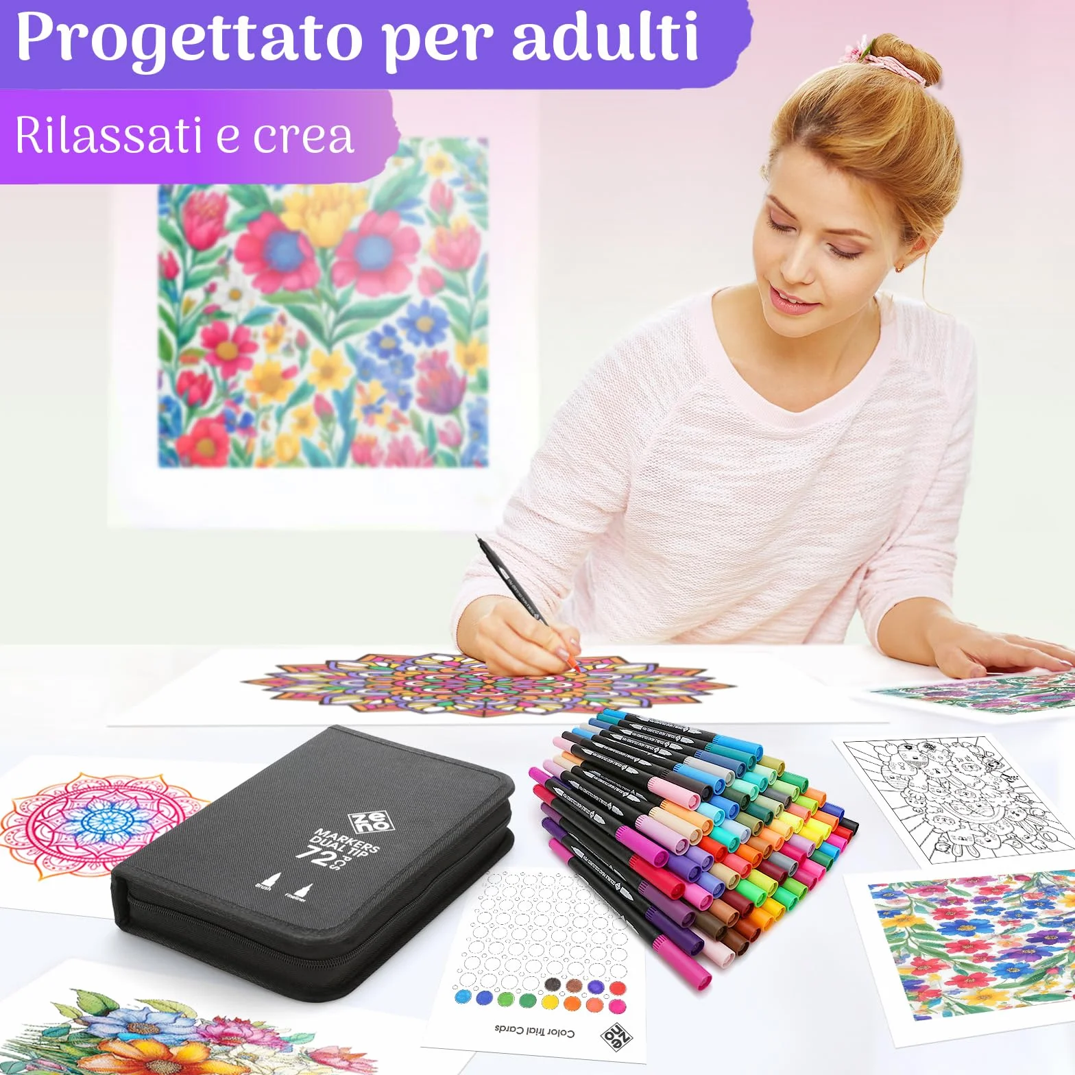 ZENO 72 Set Pennarelli Doppia Punta con Valigetta - Marker Punta Fine e Punta Pennello per Disegno
