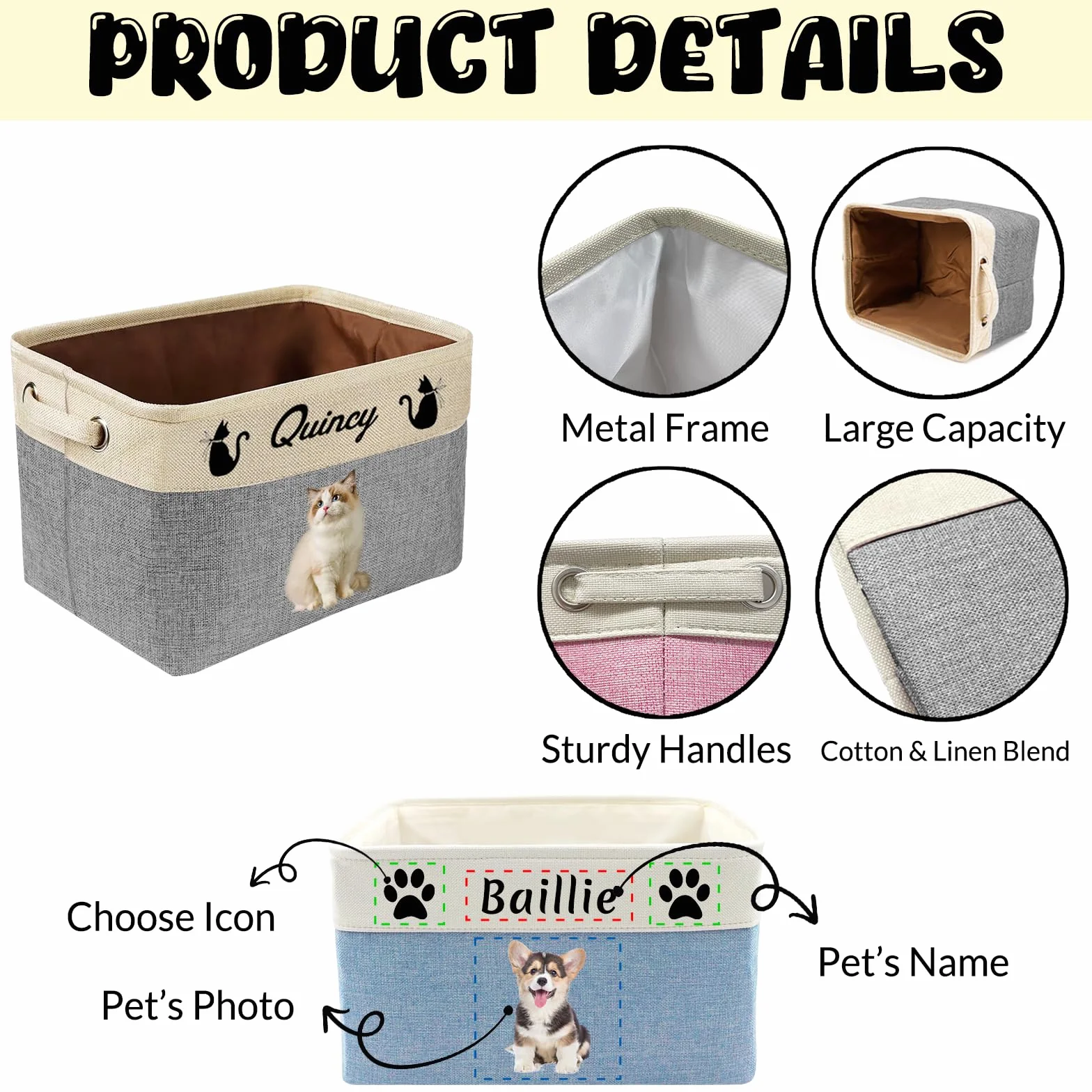 Cestino Personalizzato per Giocattoli per Animali Domestici - Organizzatore Personalizzato per Giocattoli per Cani e Gatti con Nome, Cestino Pieghevole e Durevole in Tessuto per Articoli per