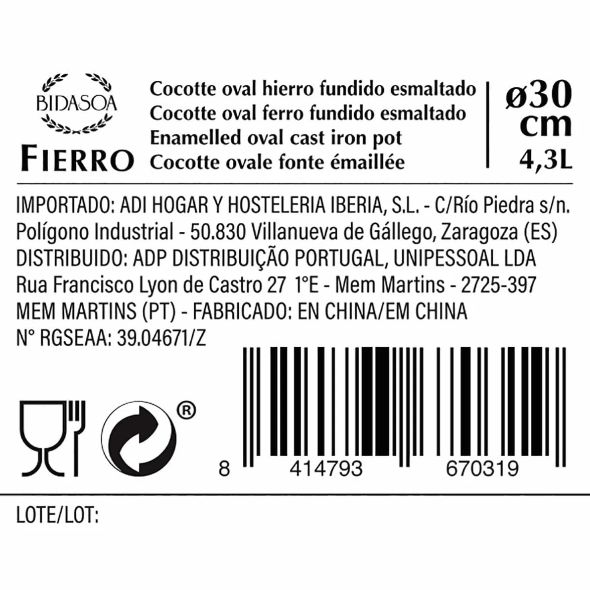 Bidasoa FERRO - Cocotte in ghisa rossa 30 cm - 4,3 L (7664010)