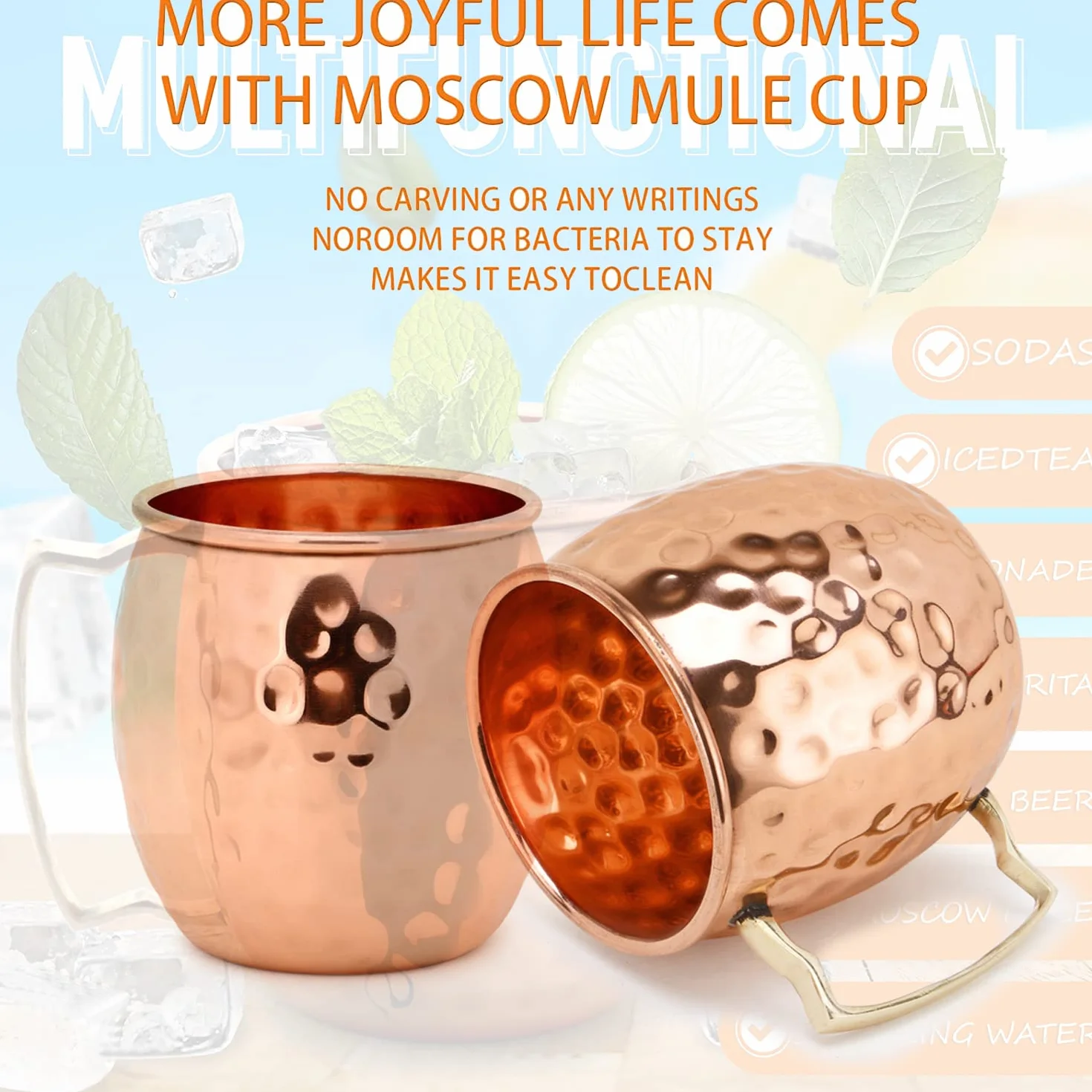 Tazza Zap Impex in puro rame martellato set da 4 per bevande fredde