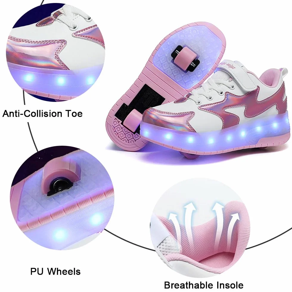 ENEN Scarpe con Rotelle Luce LED Bambina Bambini Sportive Scarpe da Skateboard 2 Ruote Sneakers Outdoor Multisport 27-42 EU