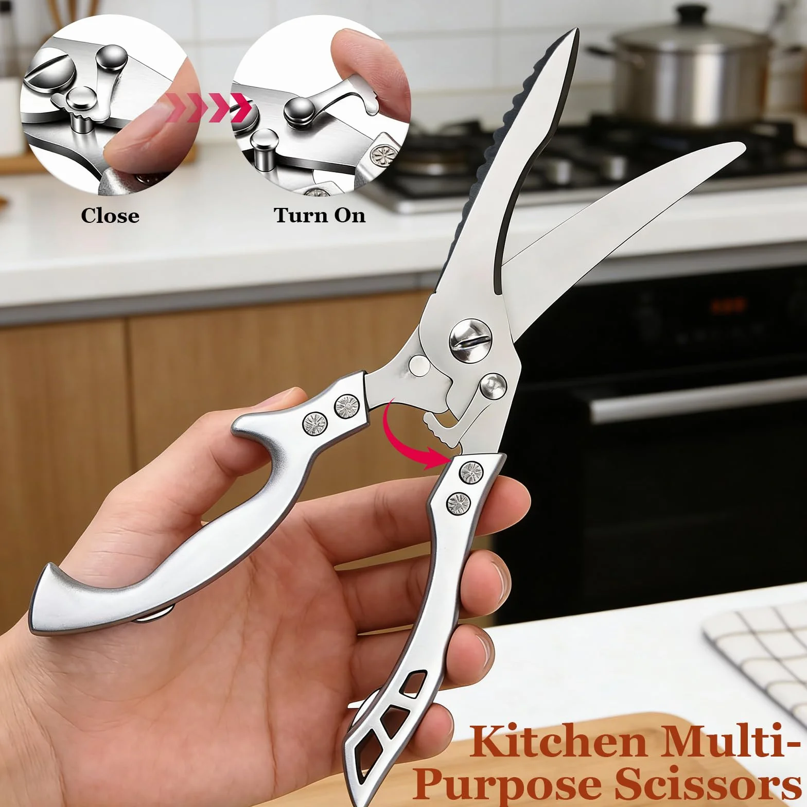 Forbici da Cucina Acciaio Inox, Forbici Professionali per Pollame con Blocco di Sicurezza, ForbicidaPollo Trinciapollo, per Ossa Di Pollo, Carne, Tacchino, Pesce E Verdure