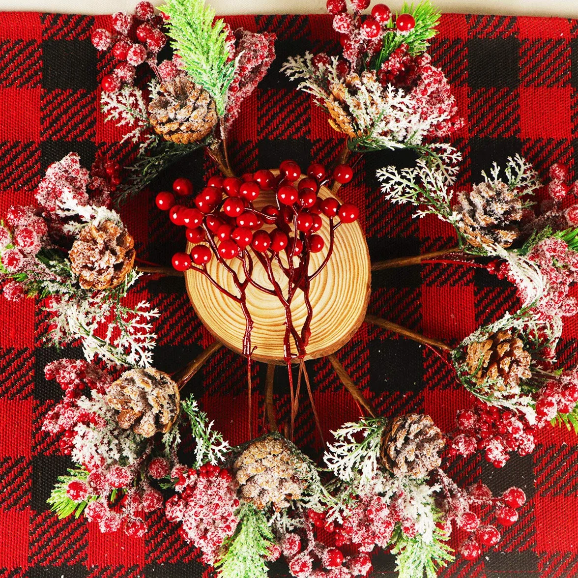 Fangoo 20 Pezzi Bacche Rosse Artificiali 18 cm Decorazione Albero di Natale