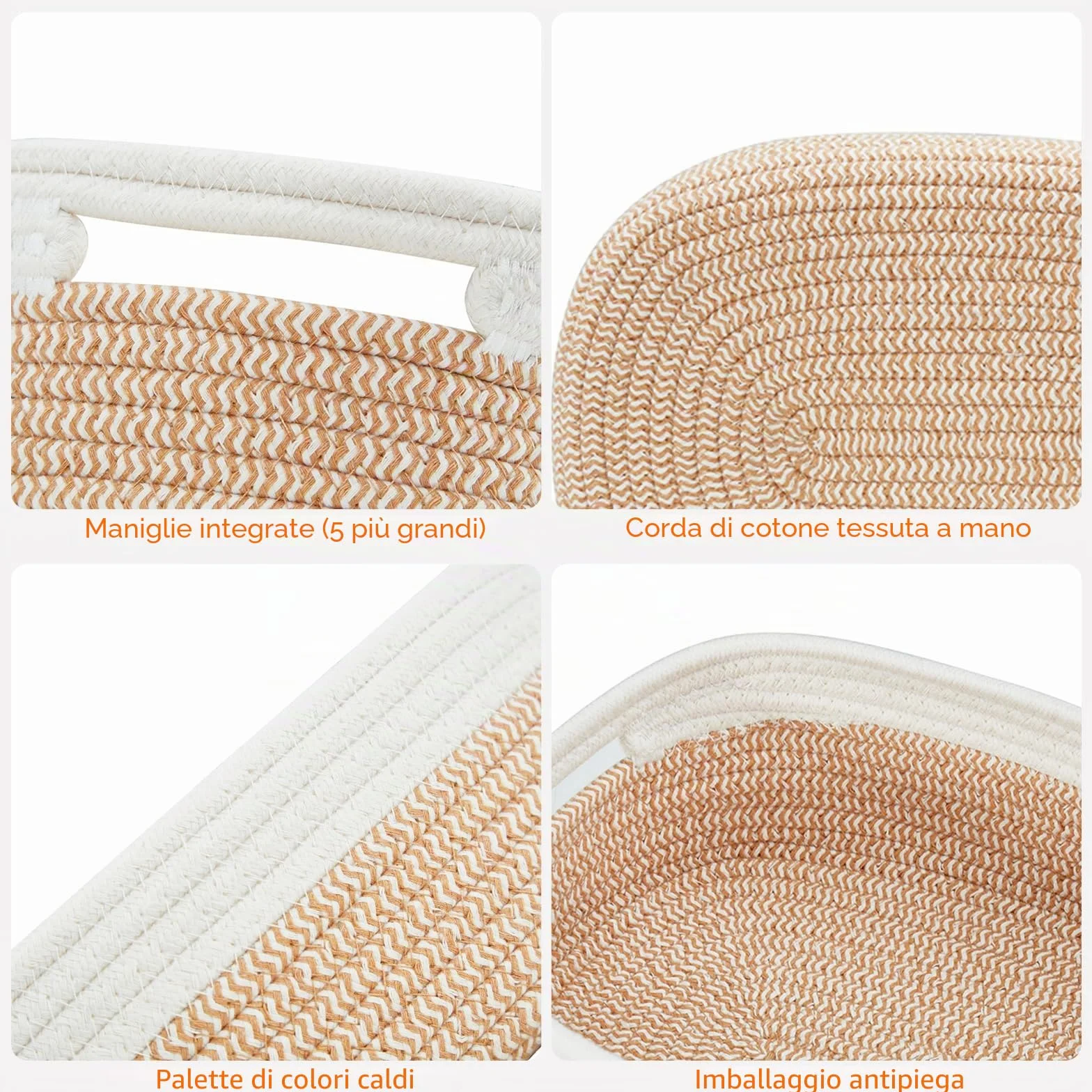 Mangata Piccoli cestini decorativi ovali da forno, in corda di cotone, vuoti, per mensole, chiavi, asciugamani e vaso, senza pieghe, materiale morbido, inodore (Zenzero misto, set da 7)