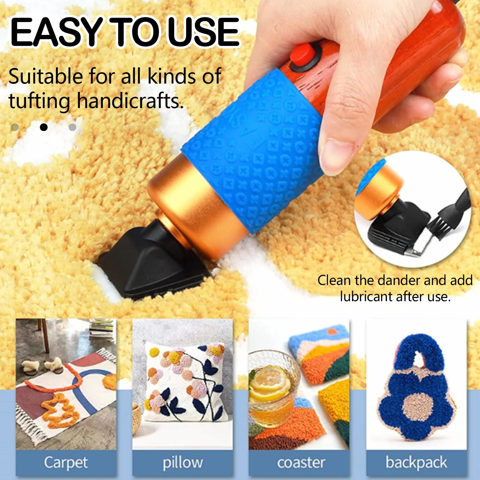 Pistola Per Tufting, Set Tufting Macchina Tufting Pistole Tappeti Batteria 2*2600 Mah Con Telaio In Lega Alluminio 27,5 X 27,5'' Taglierina Tappeti A Pelo Tagliato 20 Rotoli Filato Con Teli Tufting