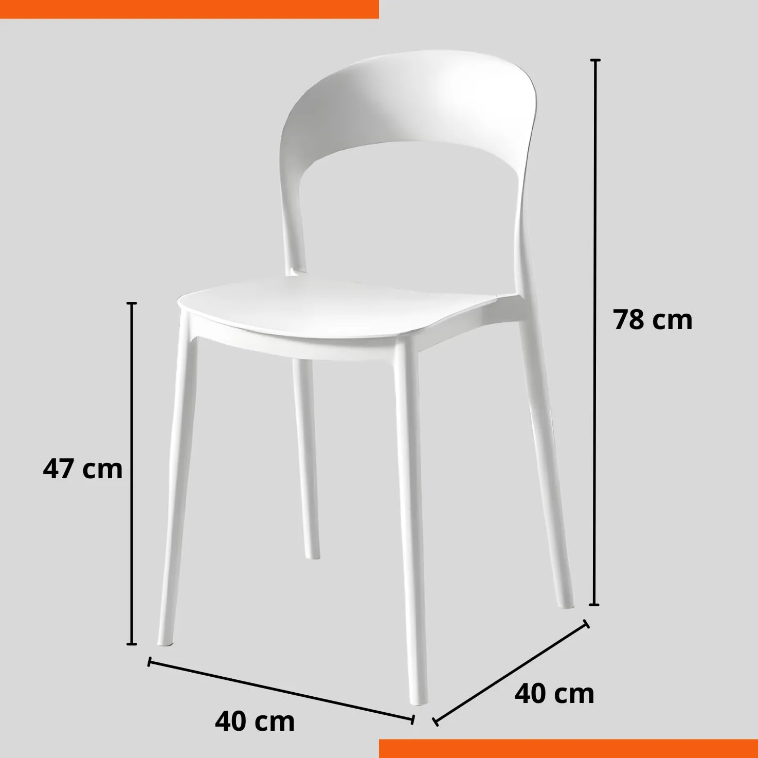 eacommerce | Sedia impilabile da cucina | Polipropilene 40x39x78 cm | Leggera, facile da pulire, design ergonomico | Adatta per interni ed esterni, resistente e versatile (Set 4 Sedie, Bianco)