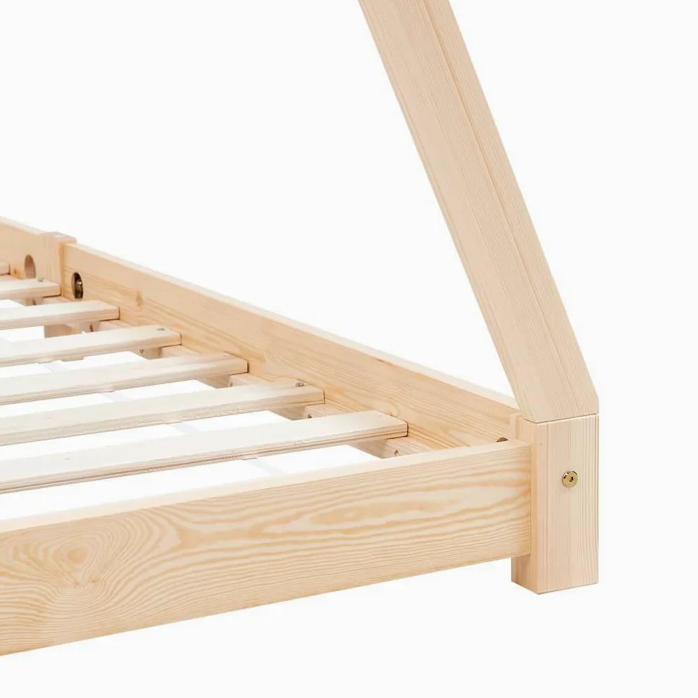 Telaio per letto per bambini in legno massello di pino, 80 x 160 cm, con rete a doghe, stabile lettino con design a casetta da gioco, adatto per bambini, con spazio portaoggetti