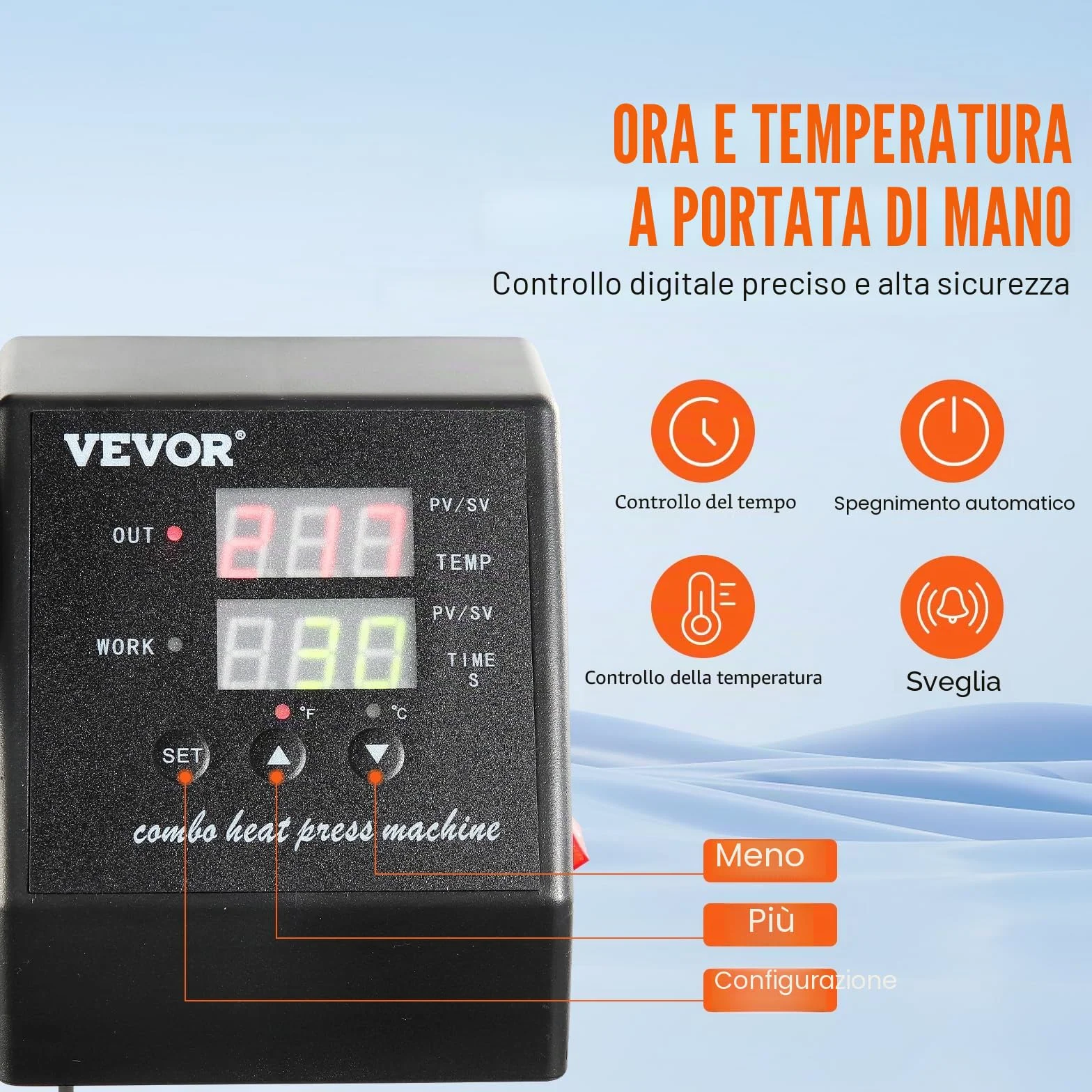 VEVOR Pressa di Calore 8 in 1 38x30 cm Macchina Stampa Calore LED Nero per Cappelli Tazze Piatti