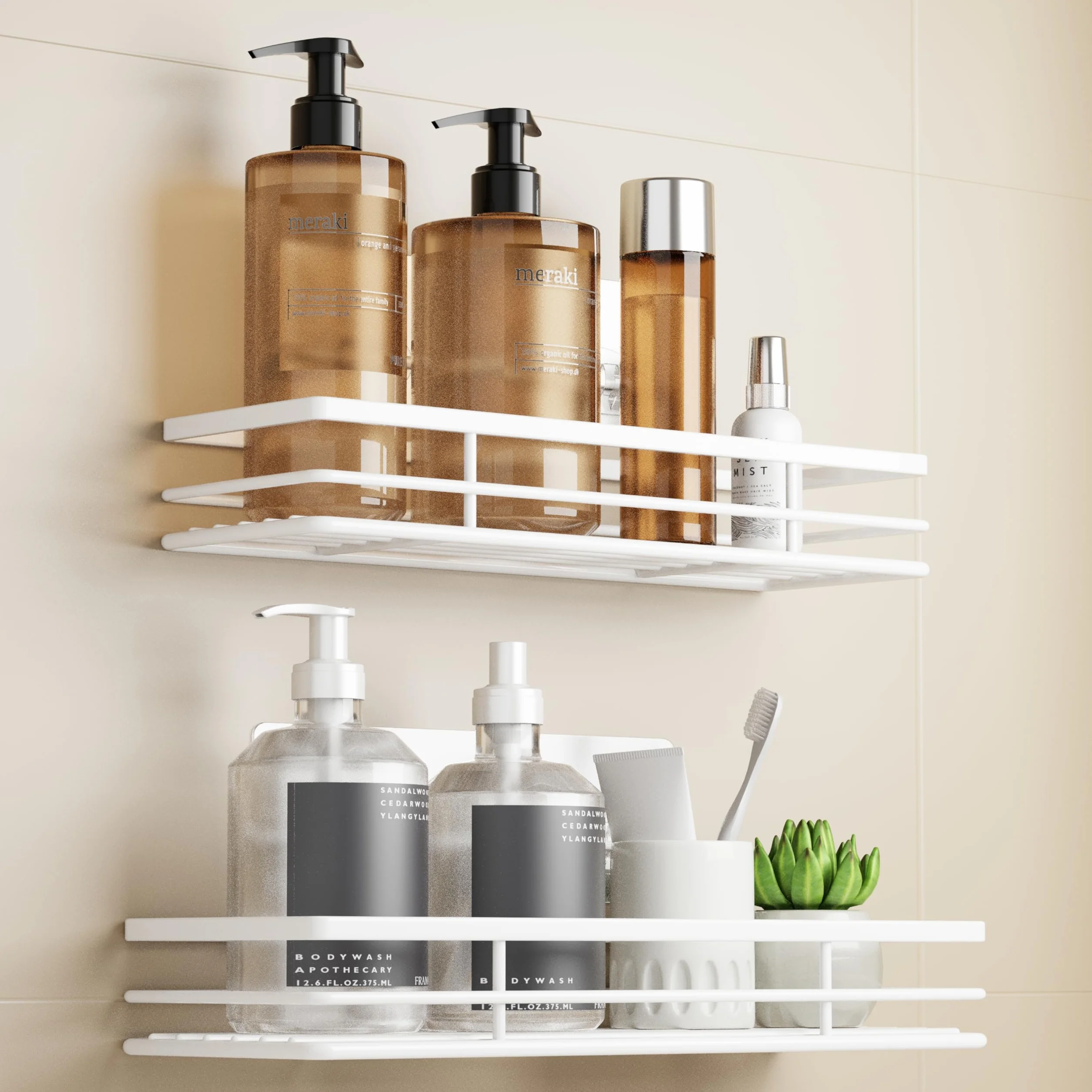 Saffruff 2 Ripiani Doccia Senza Foratura Bianco 2 Pezzi Mensola Bagno Supporto Shampoo